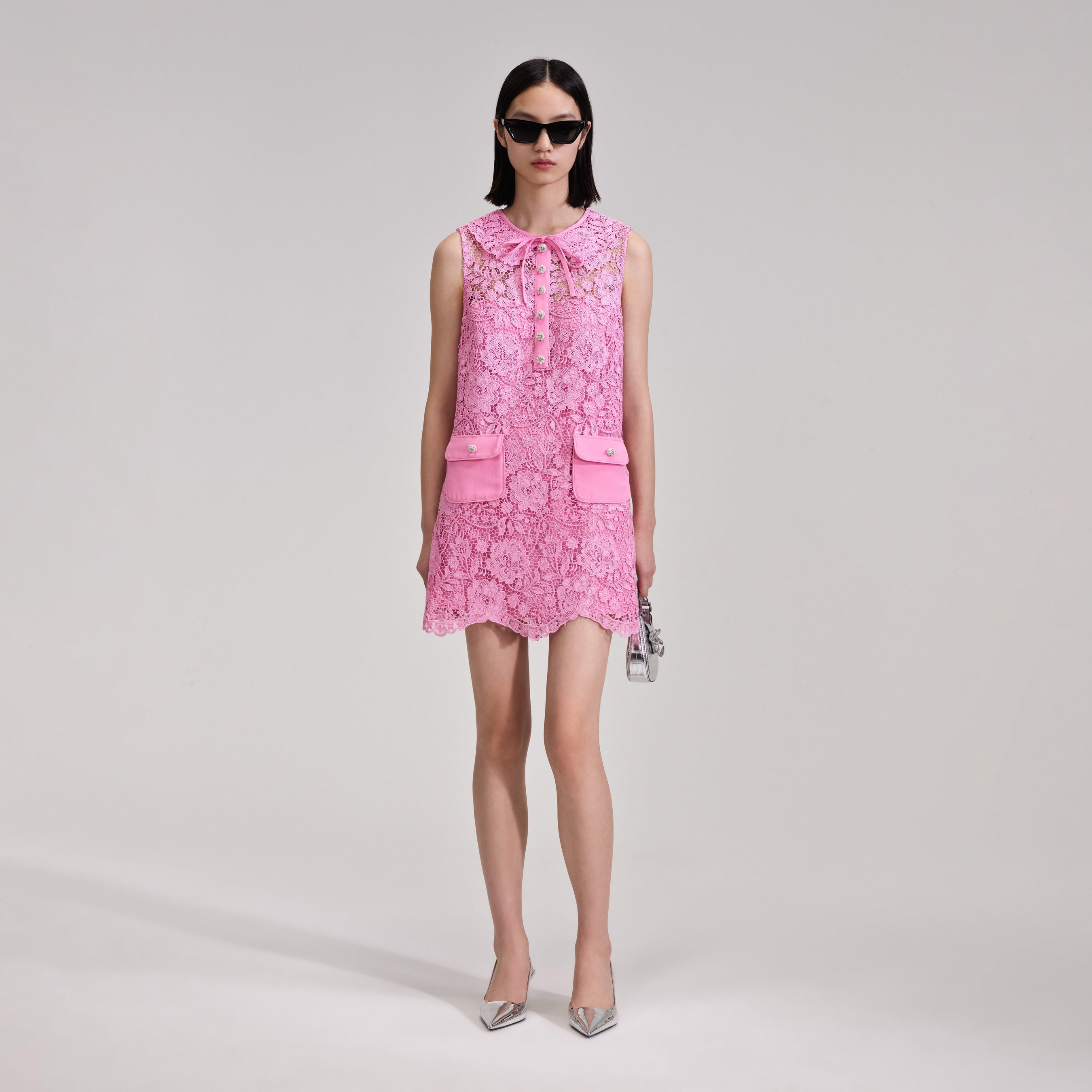 Pink Cord Lace Collar Mini Dress