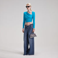 Blue Jersey Ruched Top