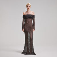 Black Rhinestone Fishnet Maxi Dress