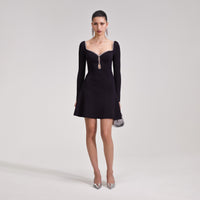 Black Knit Diamante Mini Dress