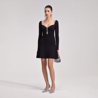 Black Knit Diamante Mini Dress