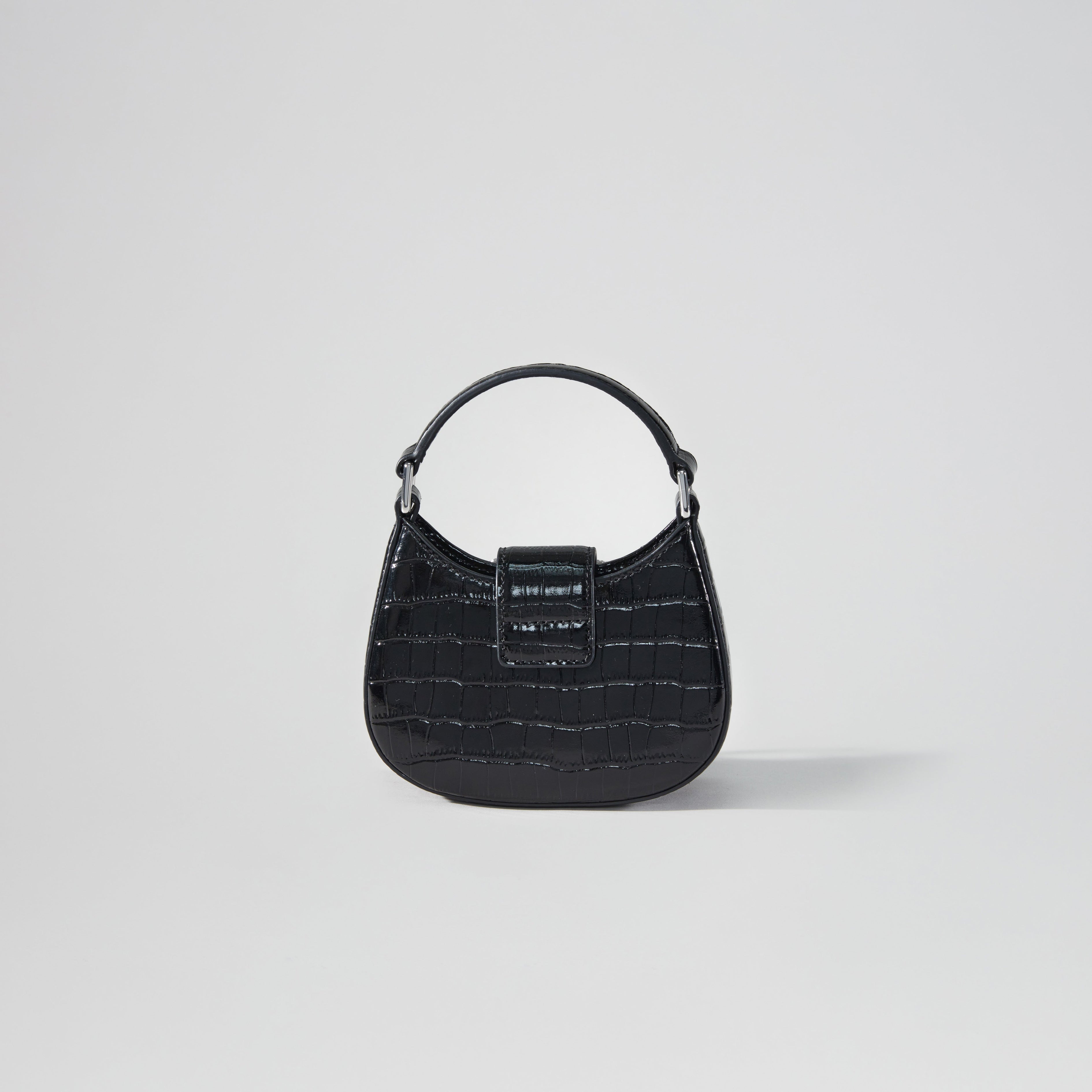 Black Croc Crescent Bow Micro Bag