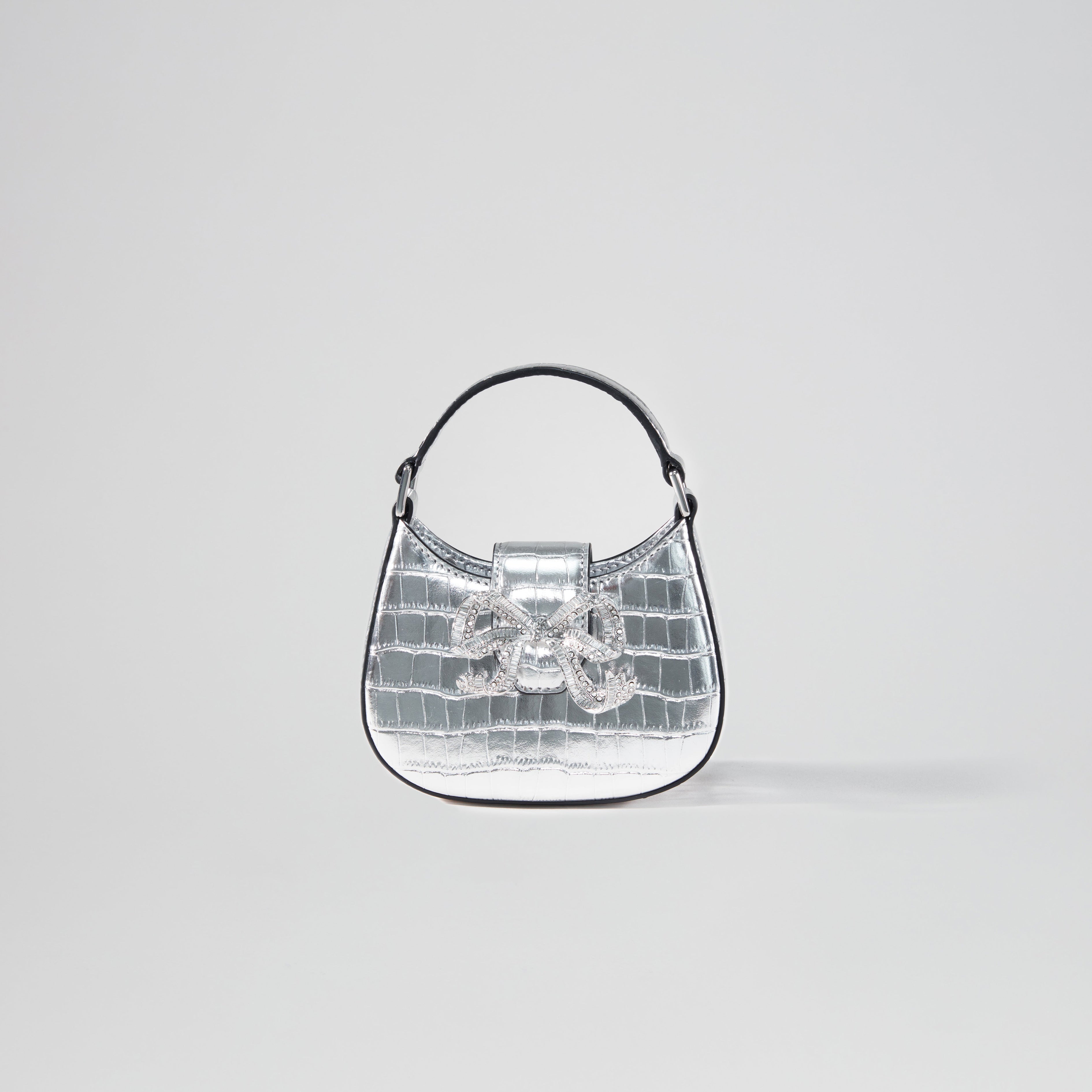 Silver Croc Crescent Bow Micro Bag