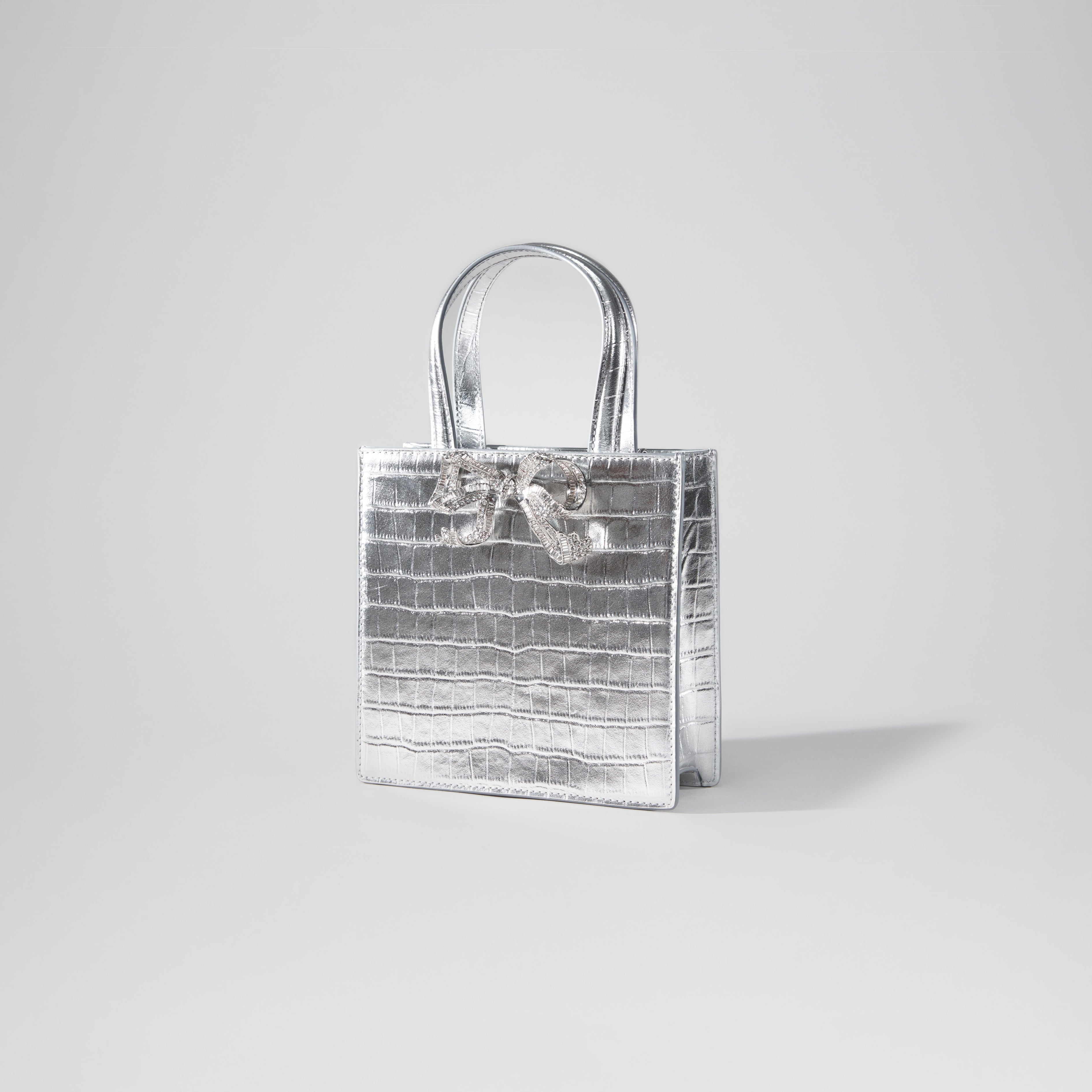Silver Croc Mini Tote Bow Bag