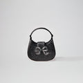 Black Rhinestone Crescent Bow Micro Bag