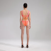 Orange Rhinestone Tie Side Bikini Brief