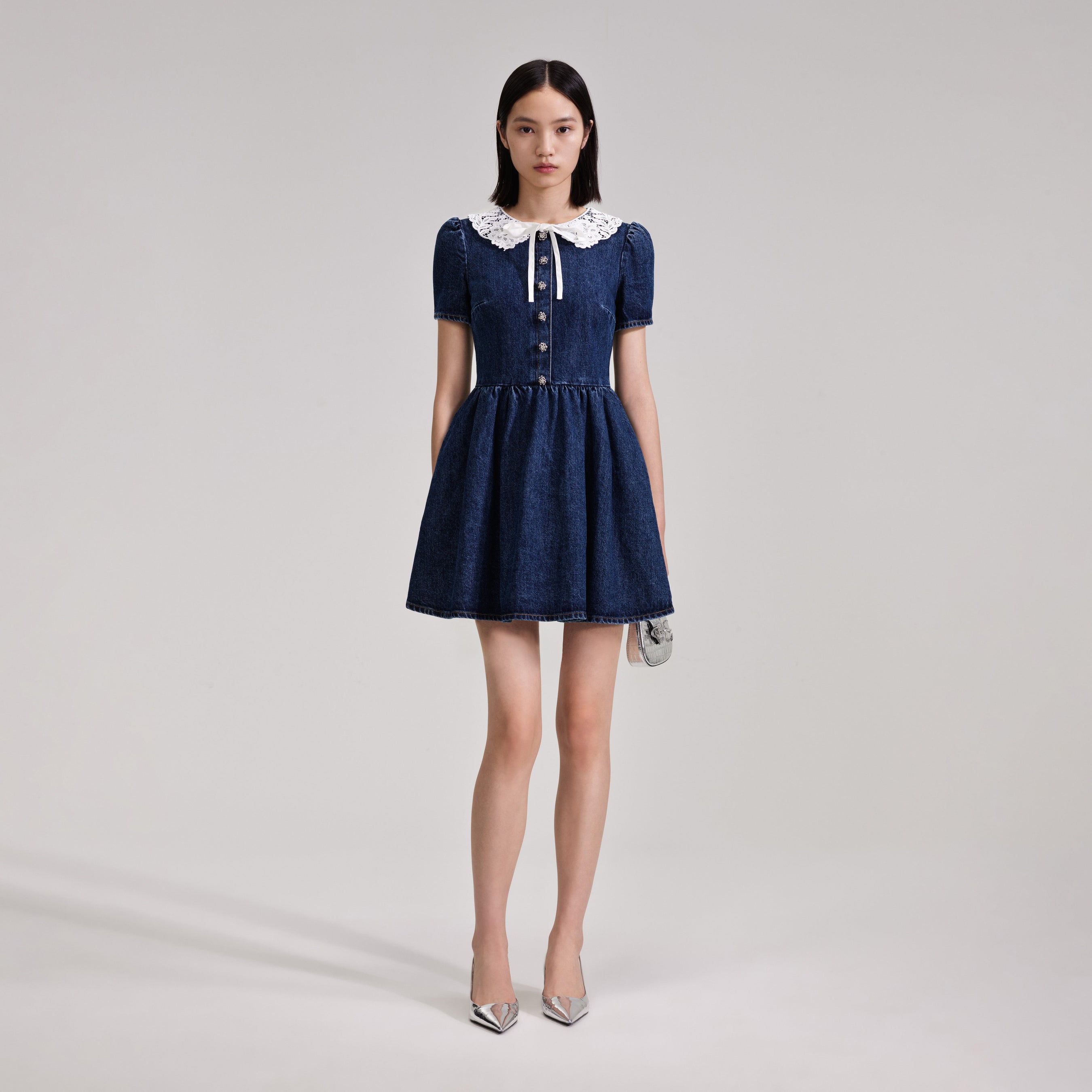 Lace Collar Denim Mini Dress