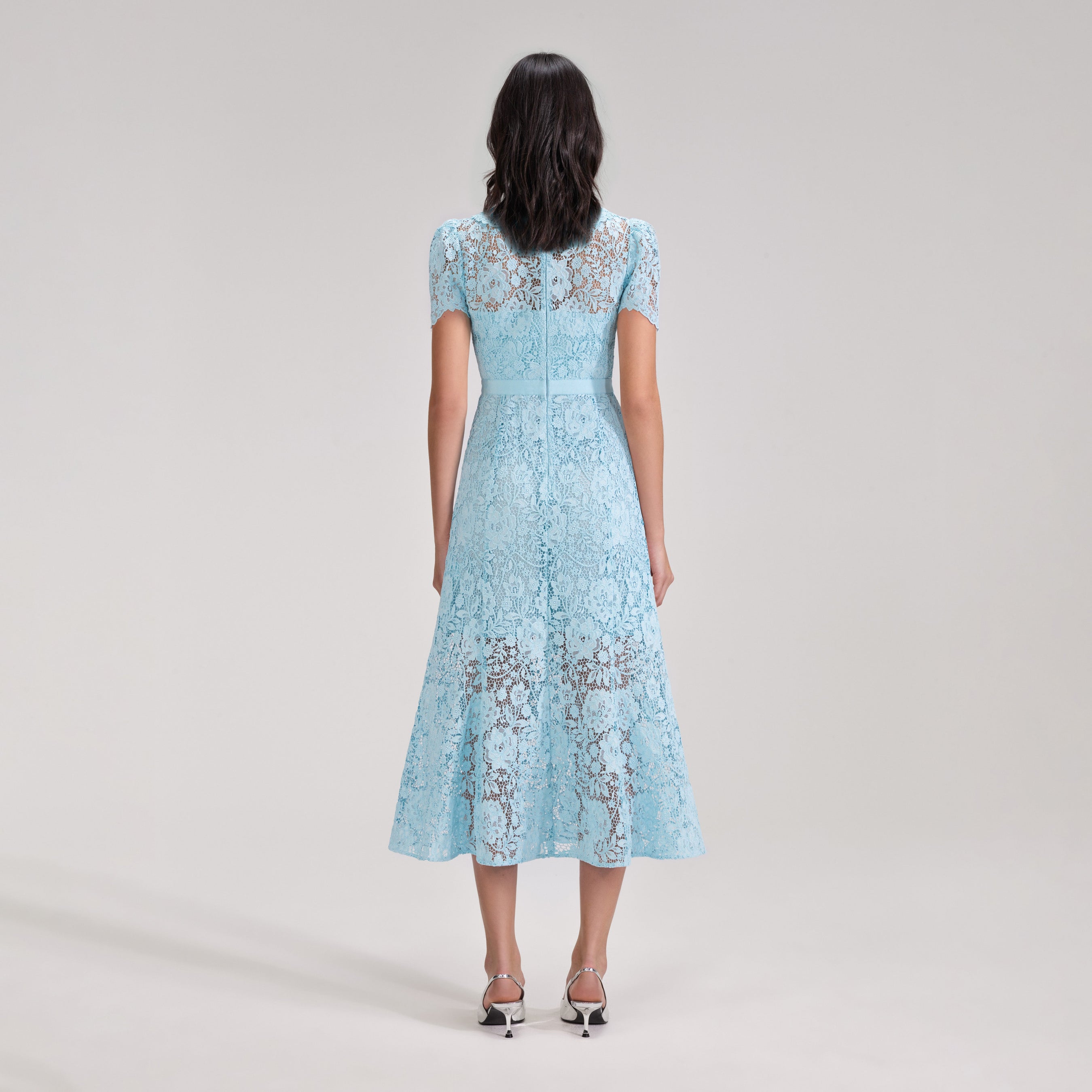 Pale Blue Cord Lace Midi Dress