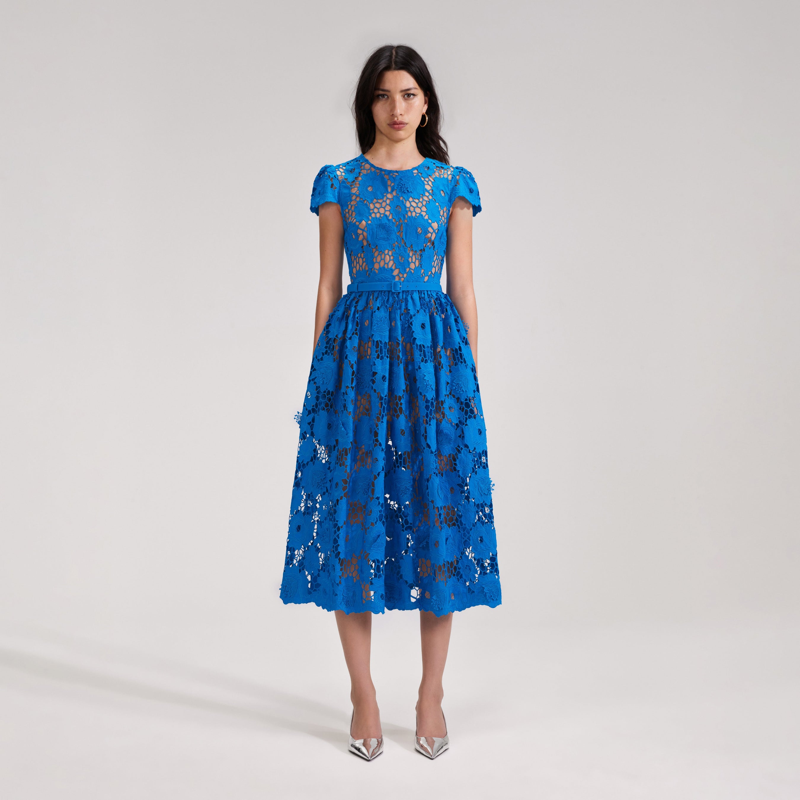 Blue Poppy Midi Dress