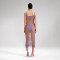 Purple Beaded Fishnet Midi Dress