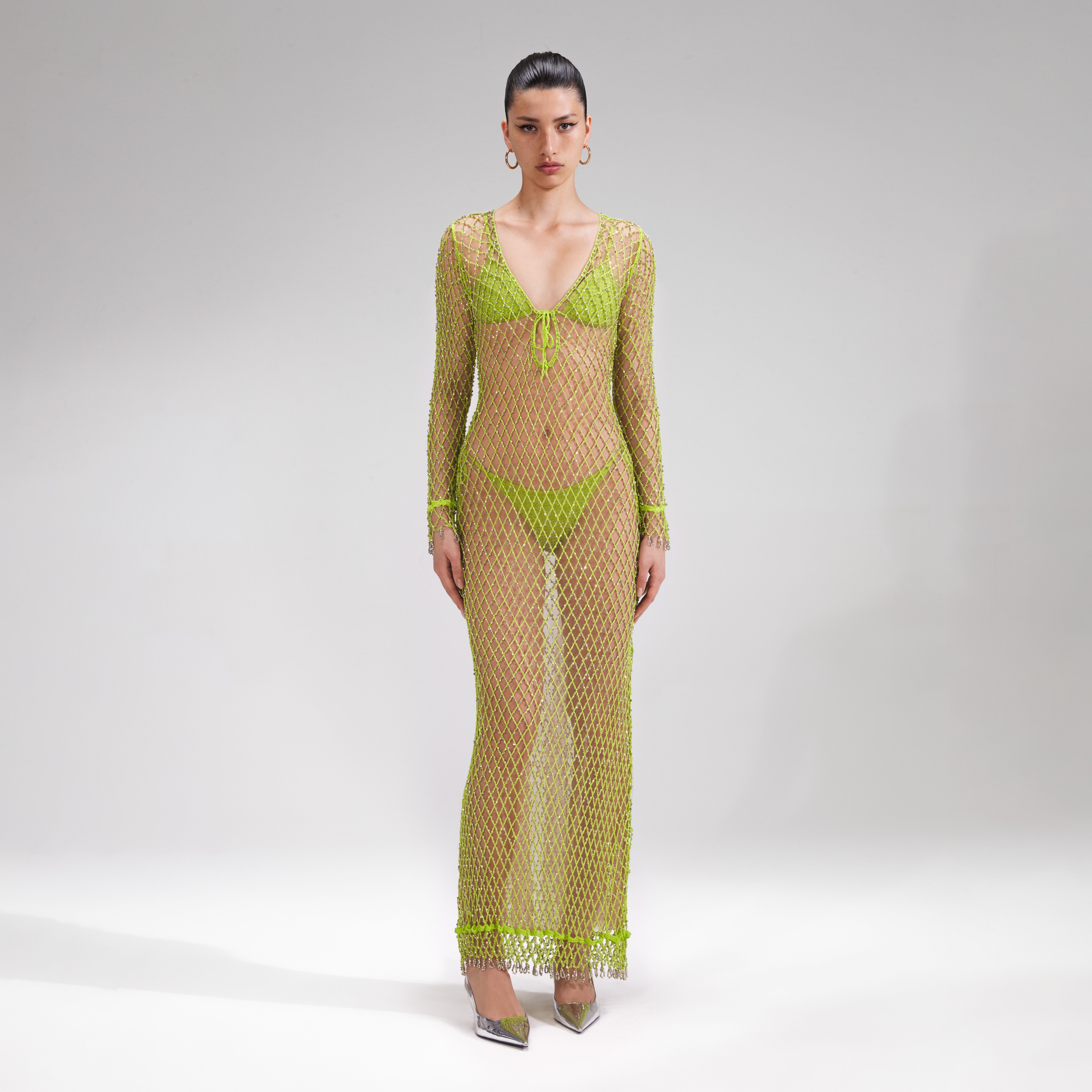 Beaded fishnet dress sales