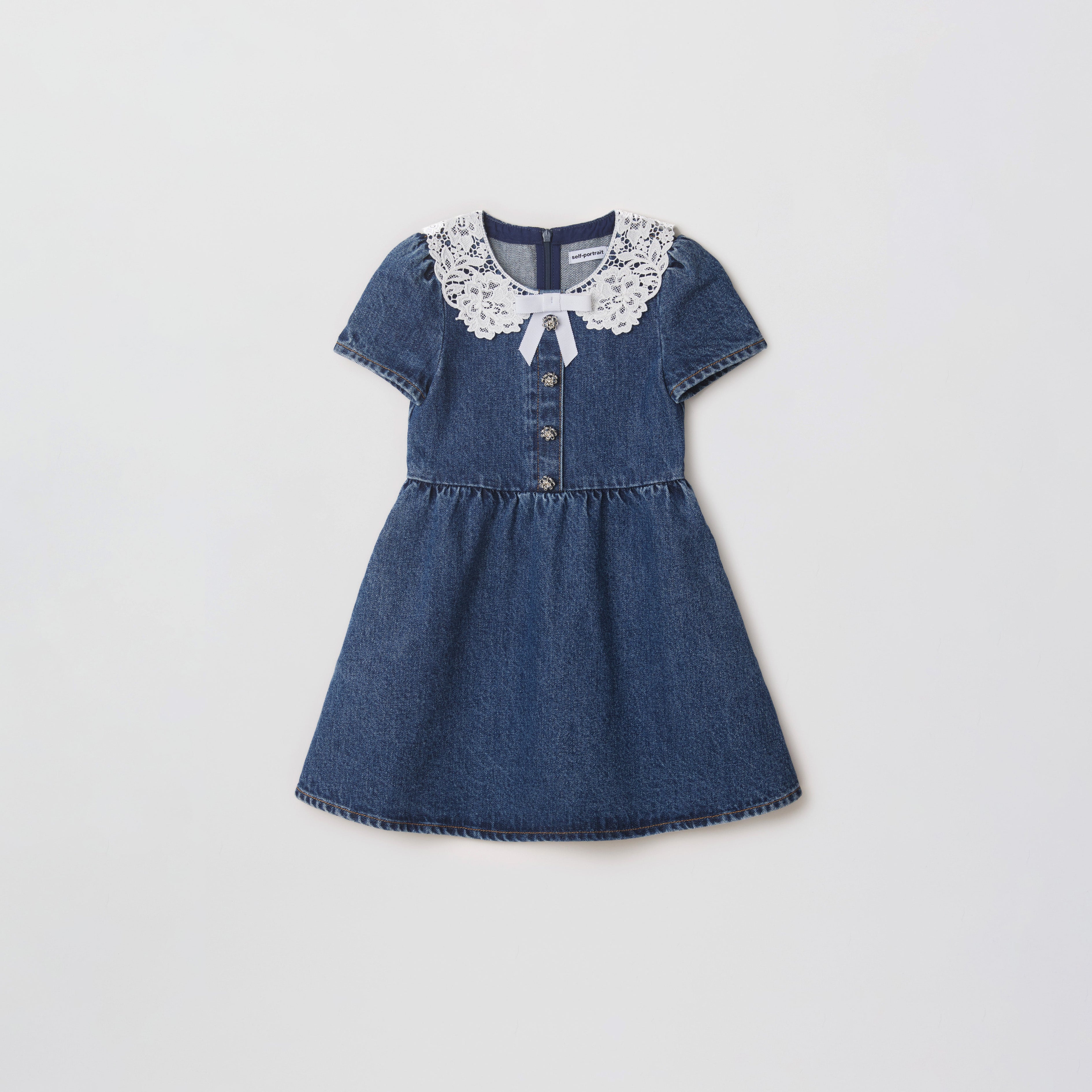 Lace Collar Denim Kids Mini Dress