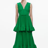 Green Tiered Chiffon Midi Dress