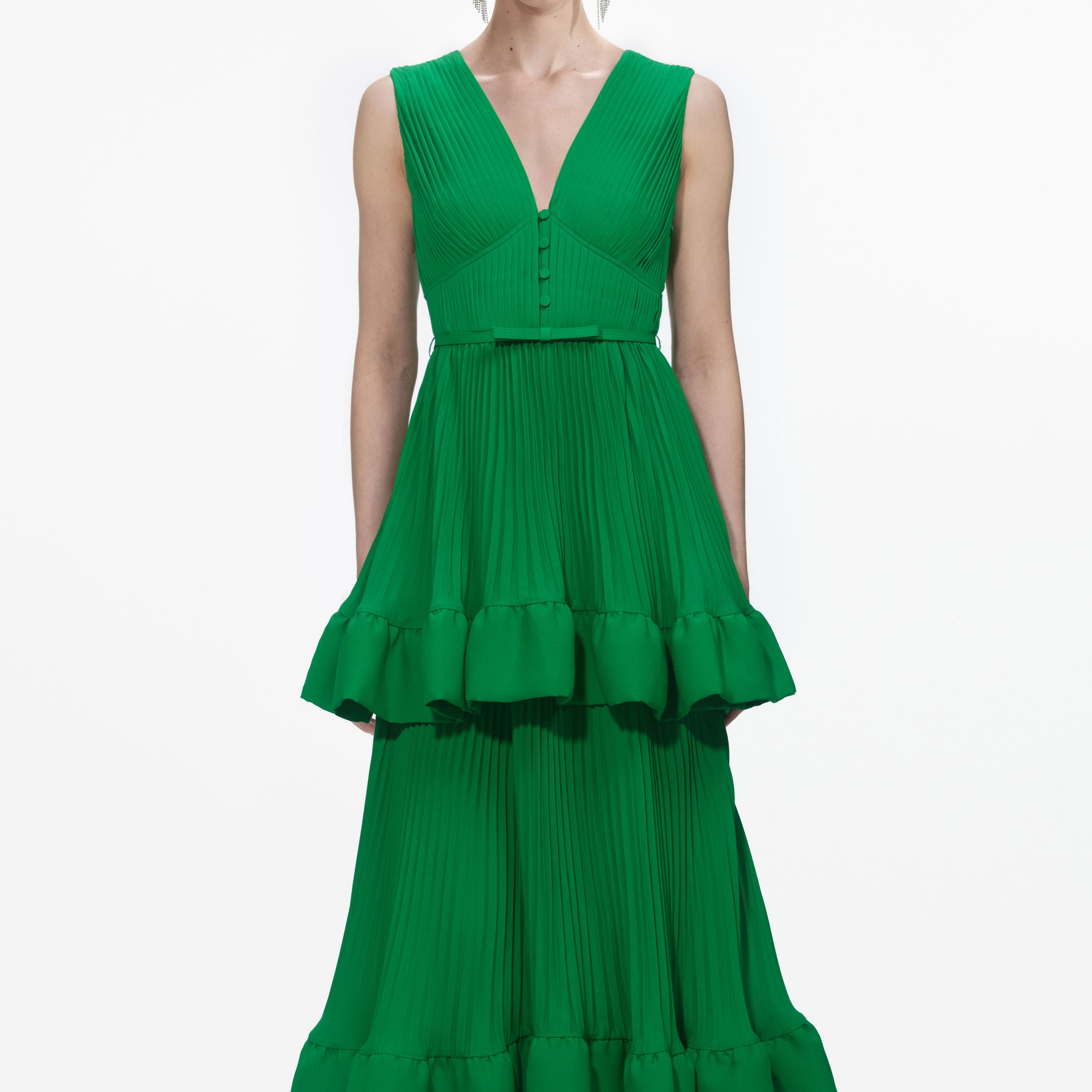 Green Tiered Chiffon Midi Dress