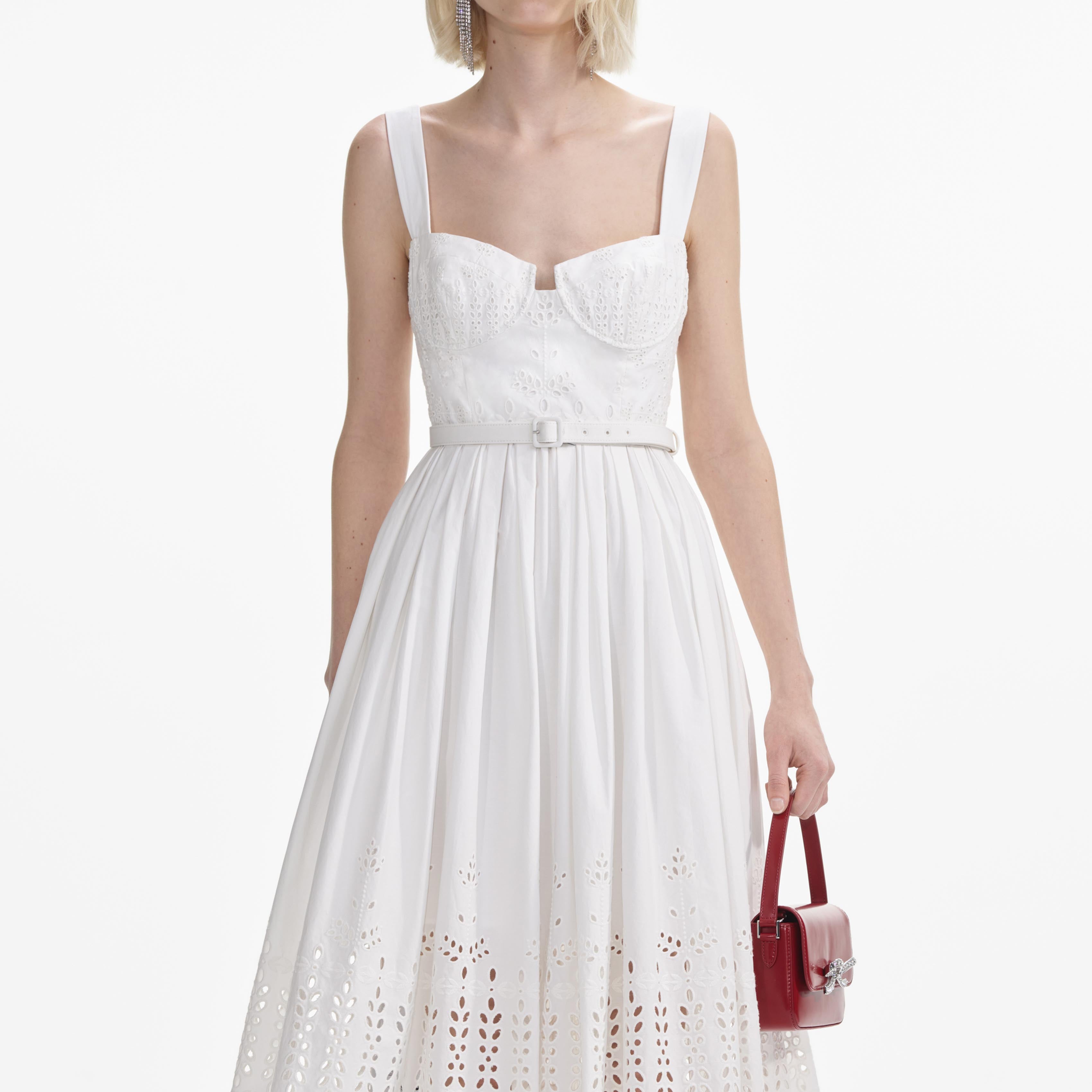 White Cotton Broderie Midi Dress self portrait US