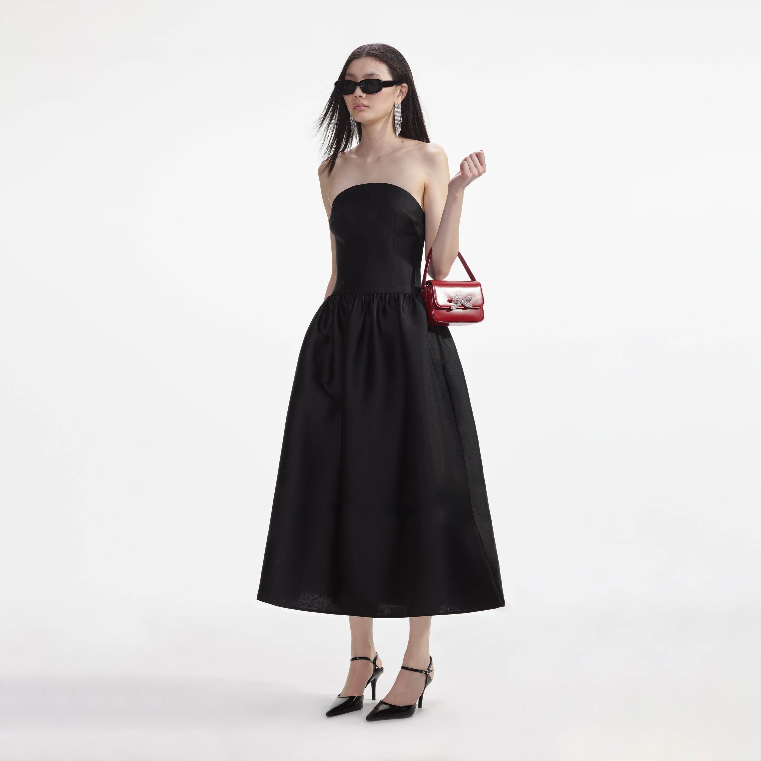Black Taffeta Midi Dress – self-portrait-US