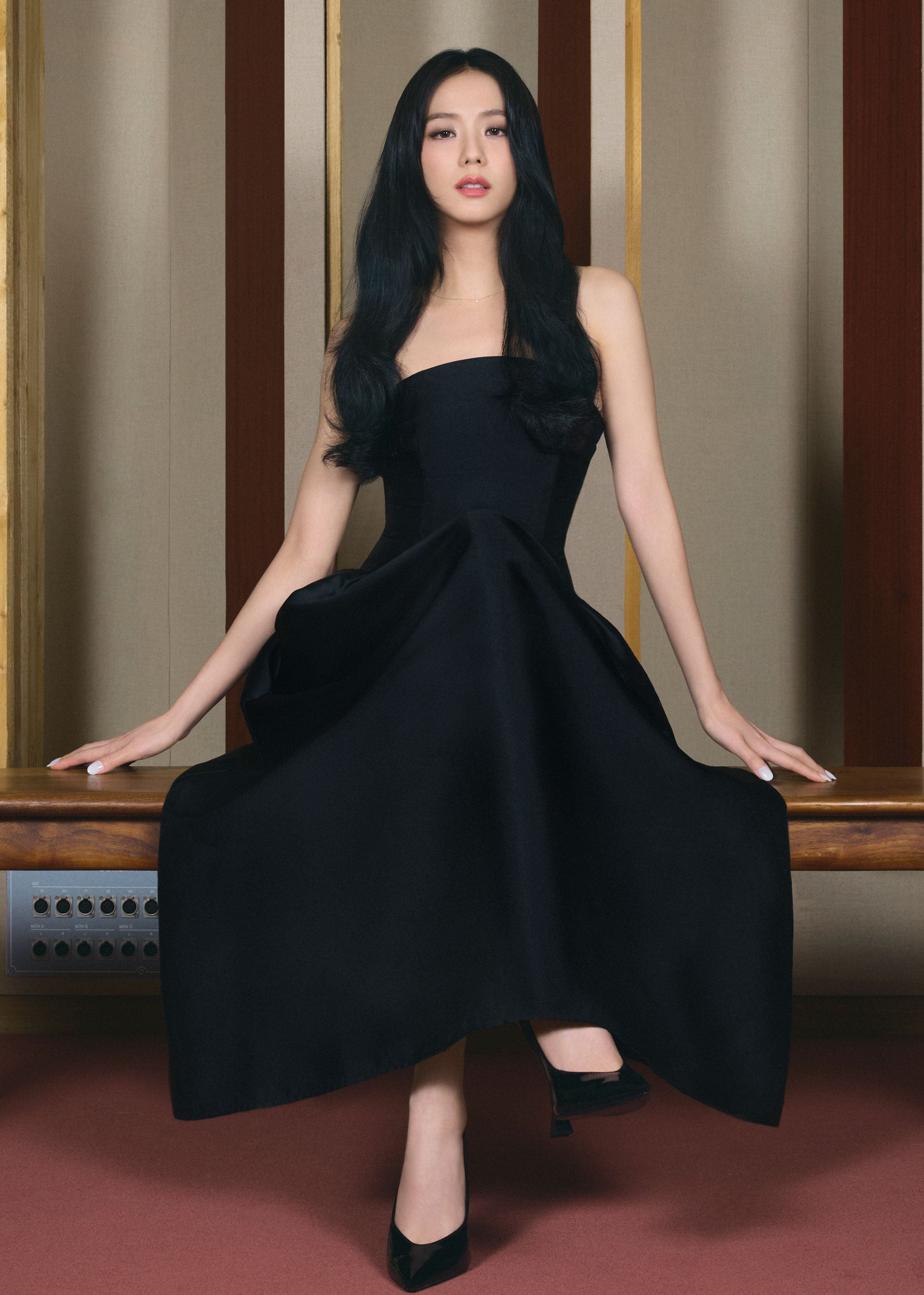 black dress midi length Self-Portrait - Black Taffeta Midi Dress
