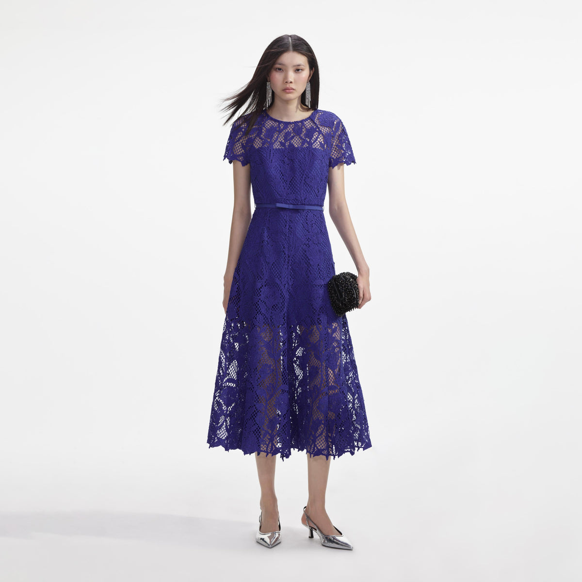 cobalt rose lace button midi dress Cobalt Lace Midi Dress self-portrait-US
