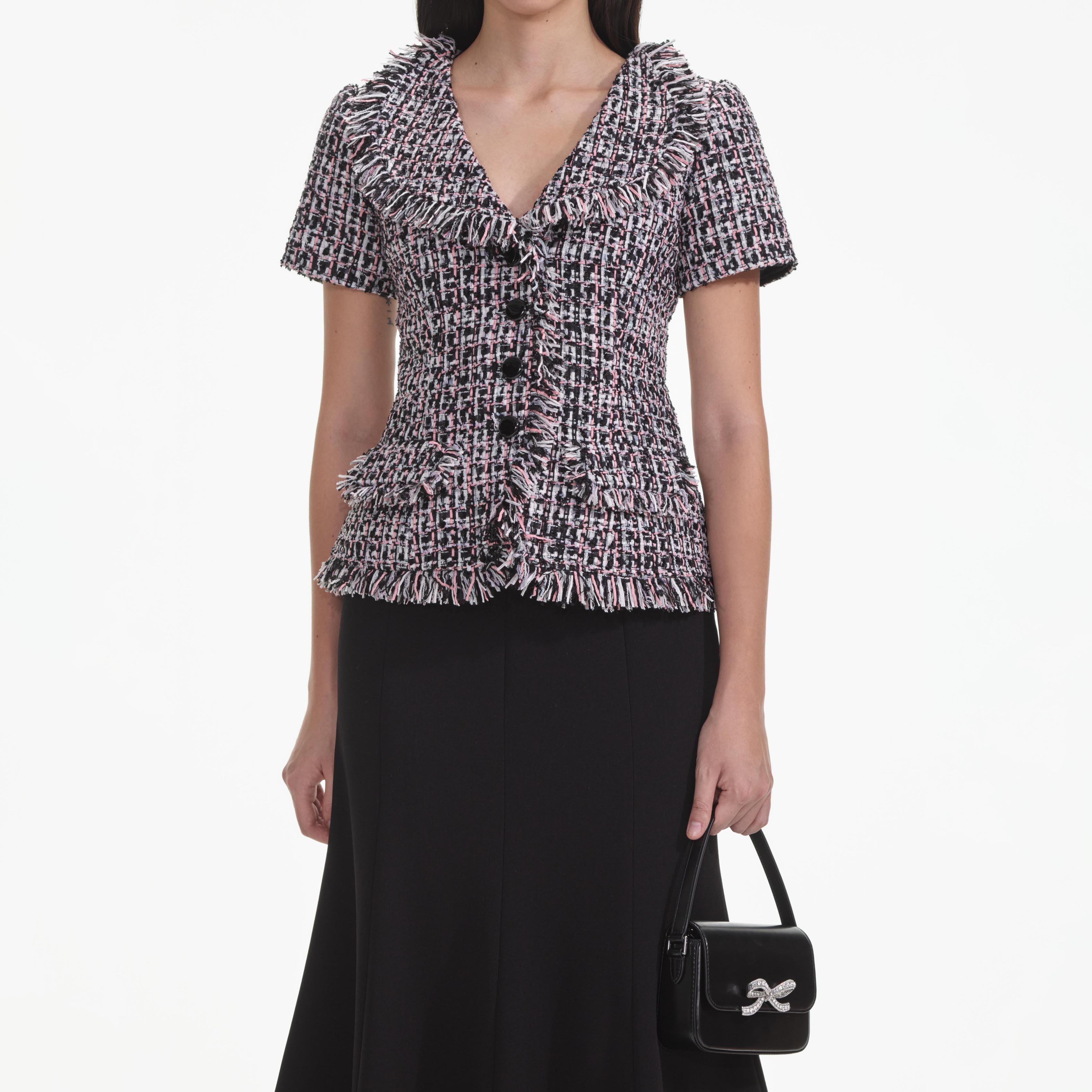 Black Boucle Fringed Midi Dress