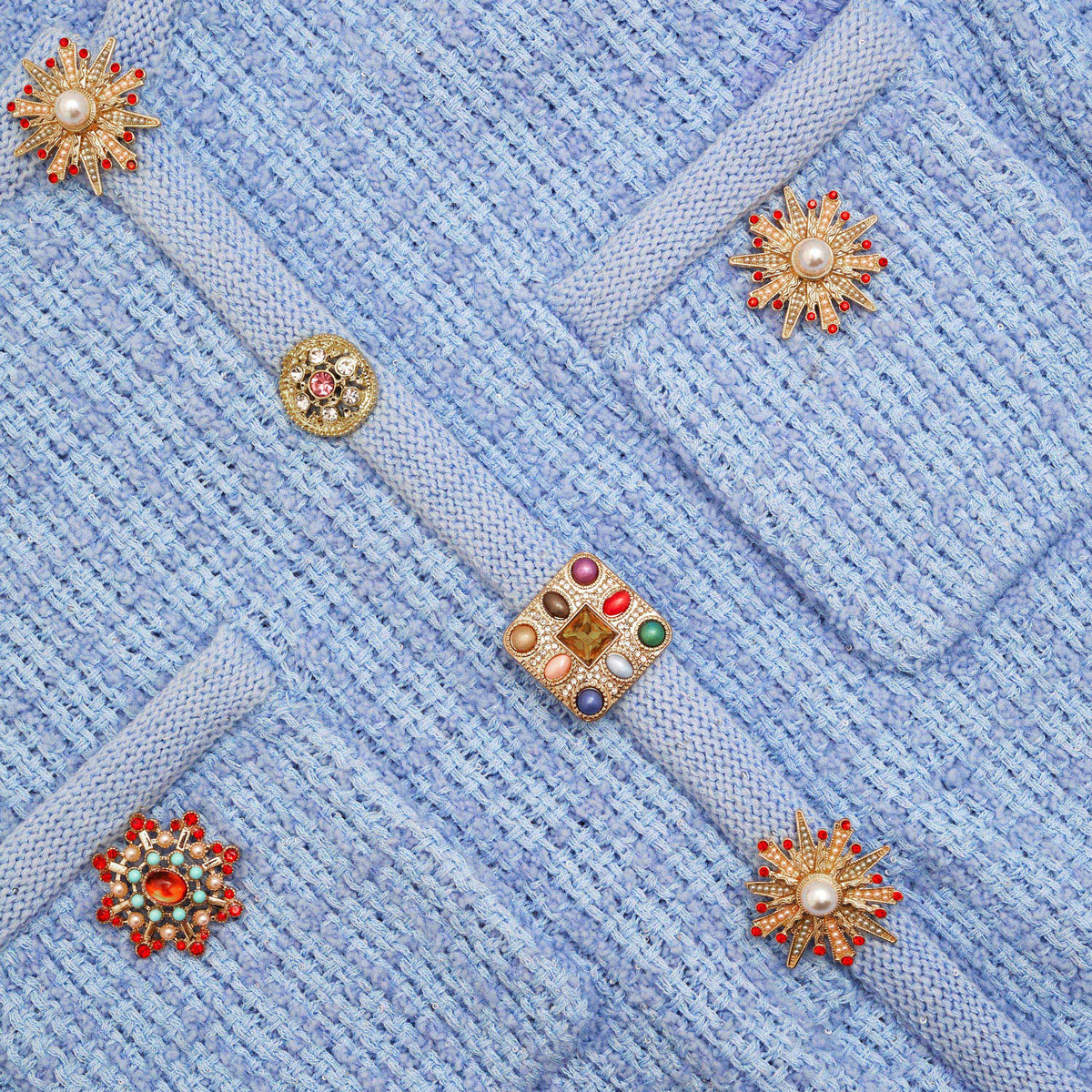 self-portrait buttoned knit mini dress Blue Jewel Button Knit Mini Dress  self-portrait-US