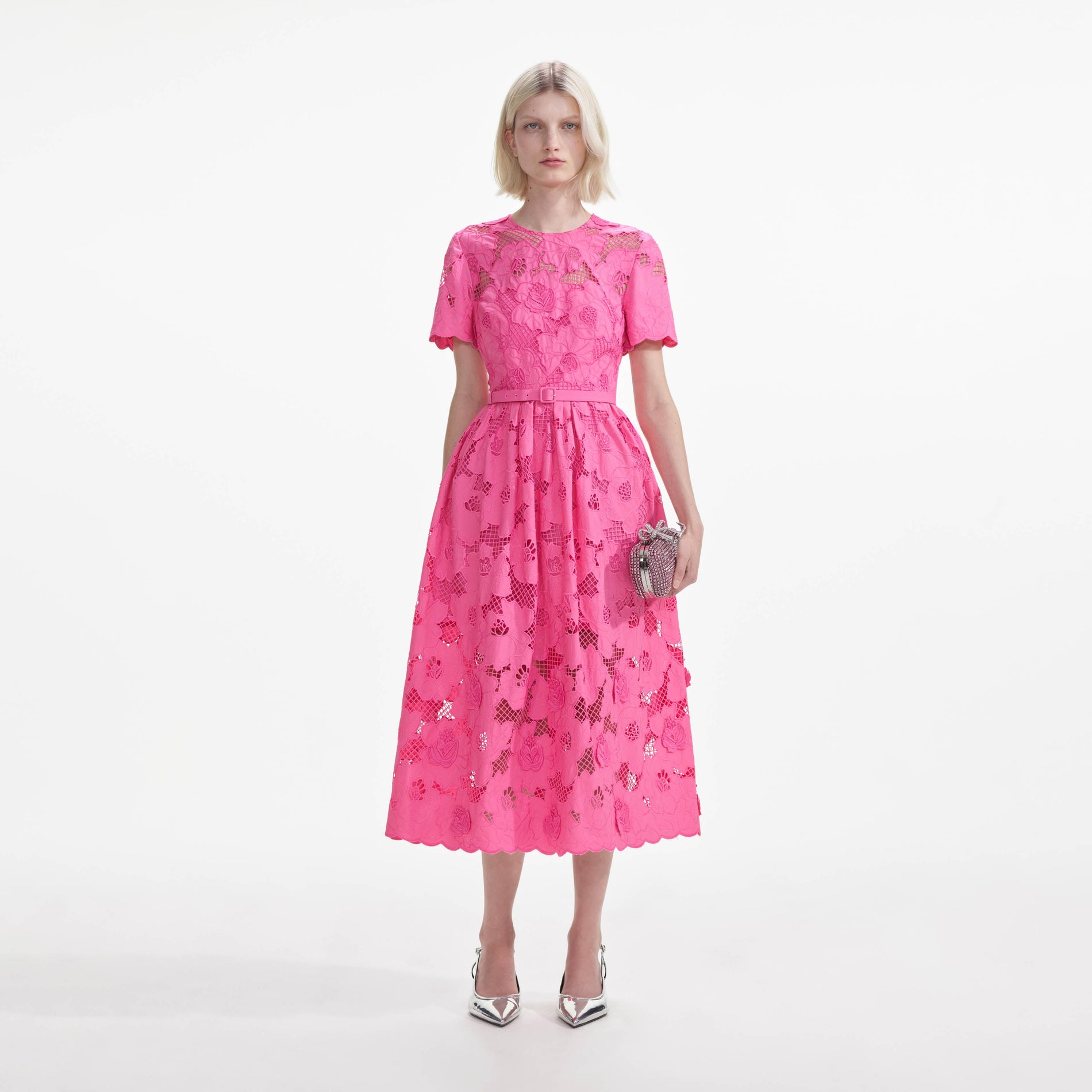 Pink Cotton Lace  Midi Dress