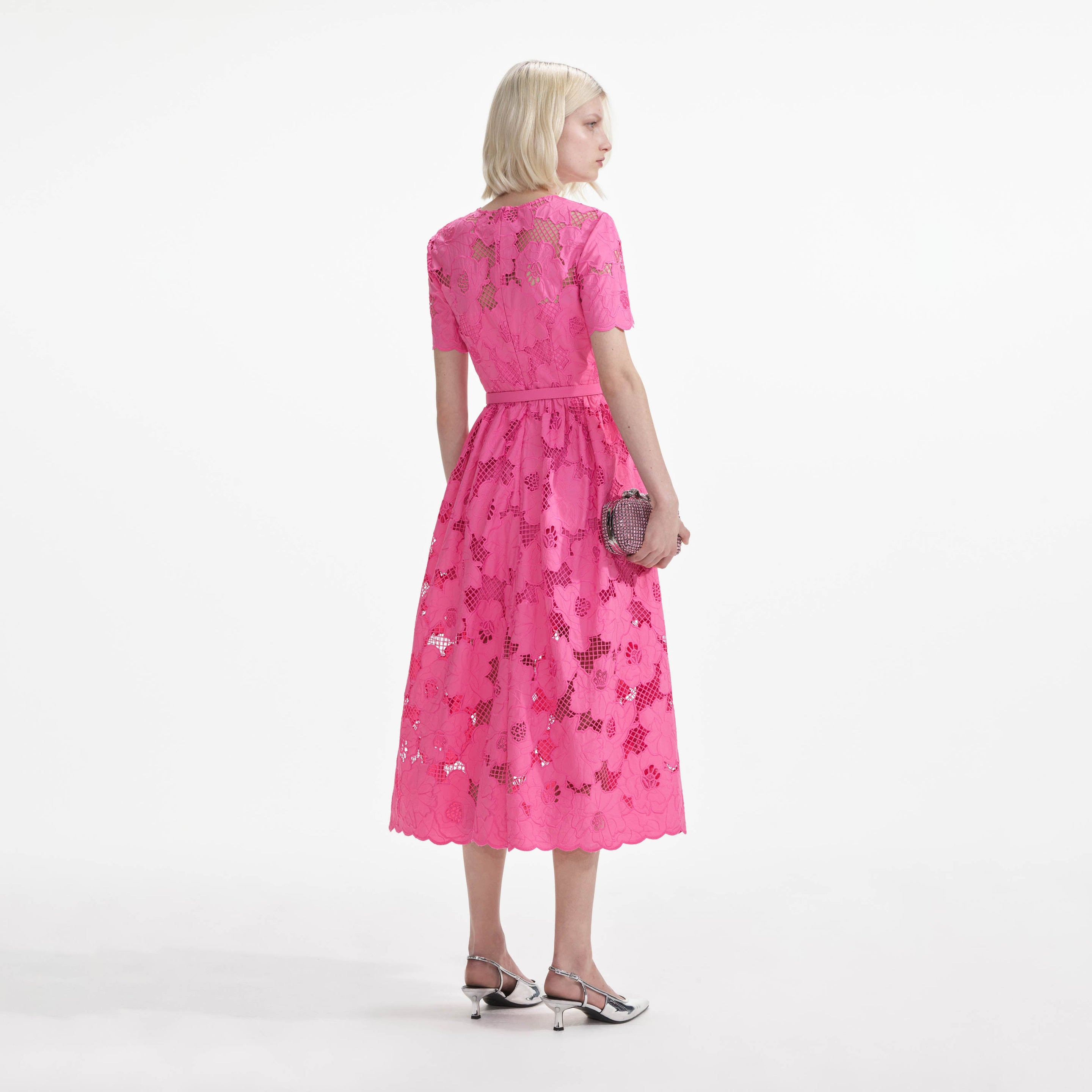 Pink Cotton Lace Midi Dress – self-portrait-US 