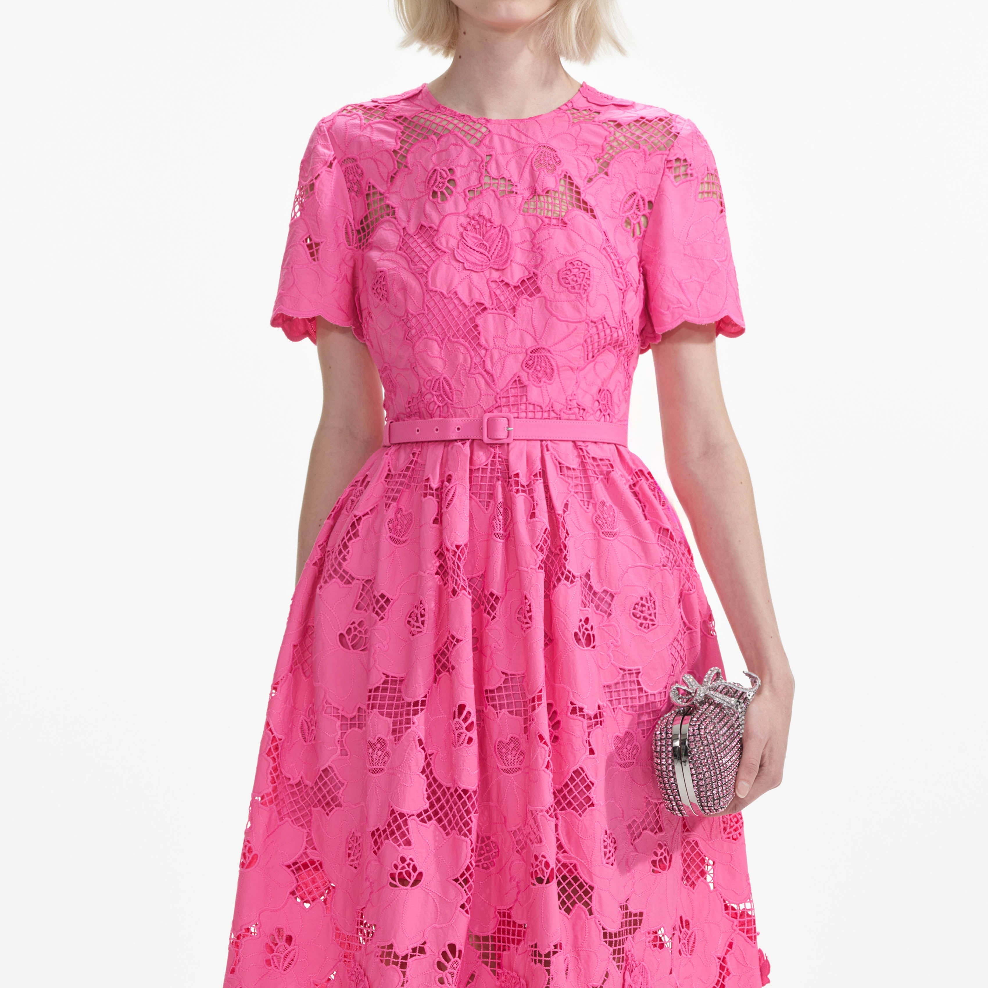 Pink Cotton Lace Midi Dress self portrait US