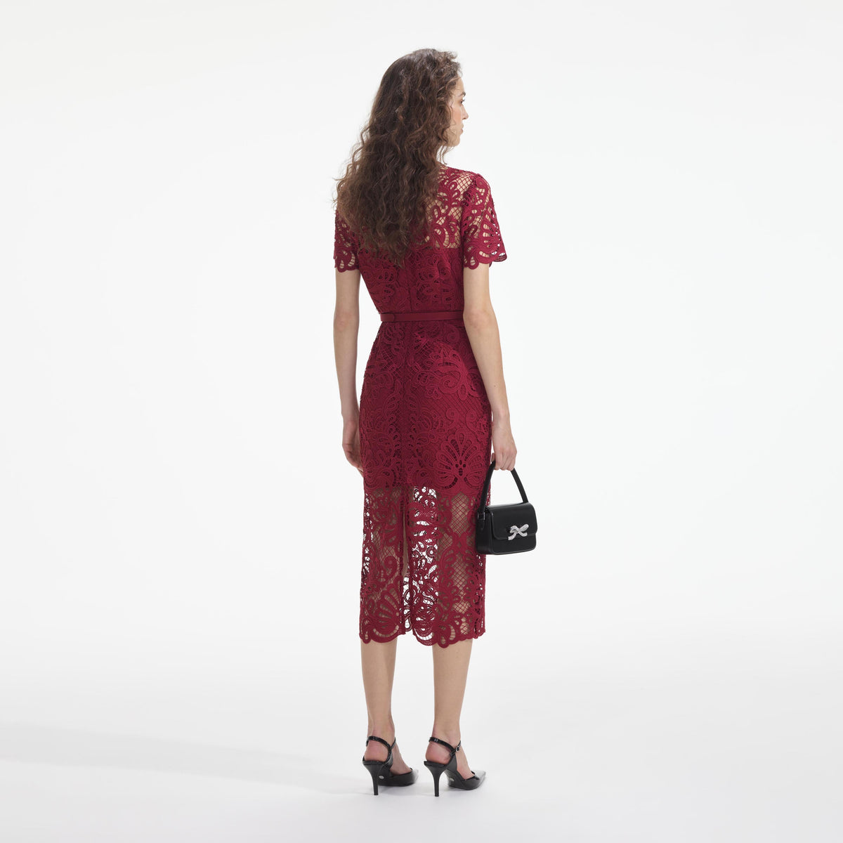 red richelieu mini dress Red Fine Lace Mini Dress self-portrait-US