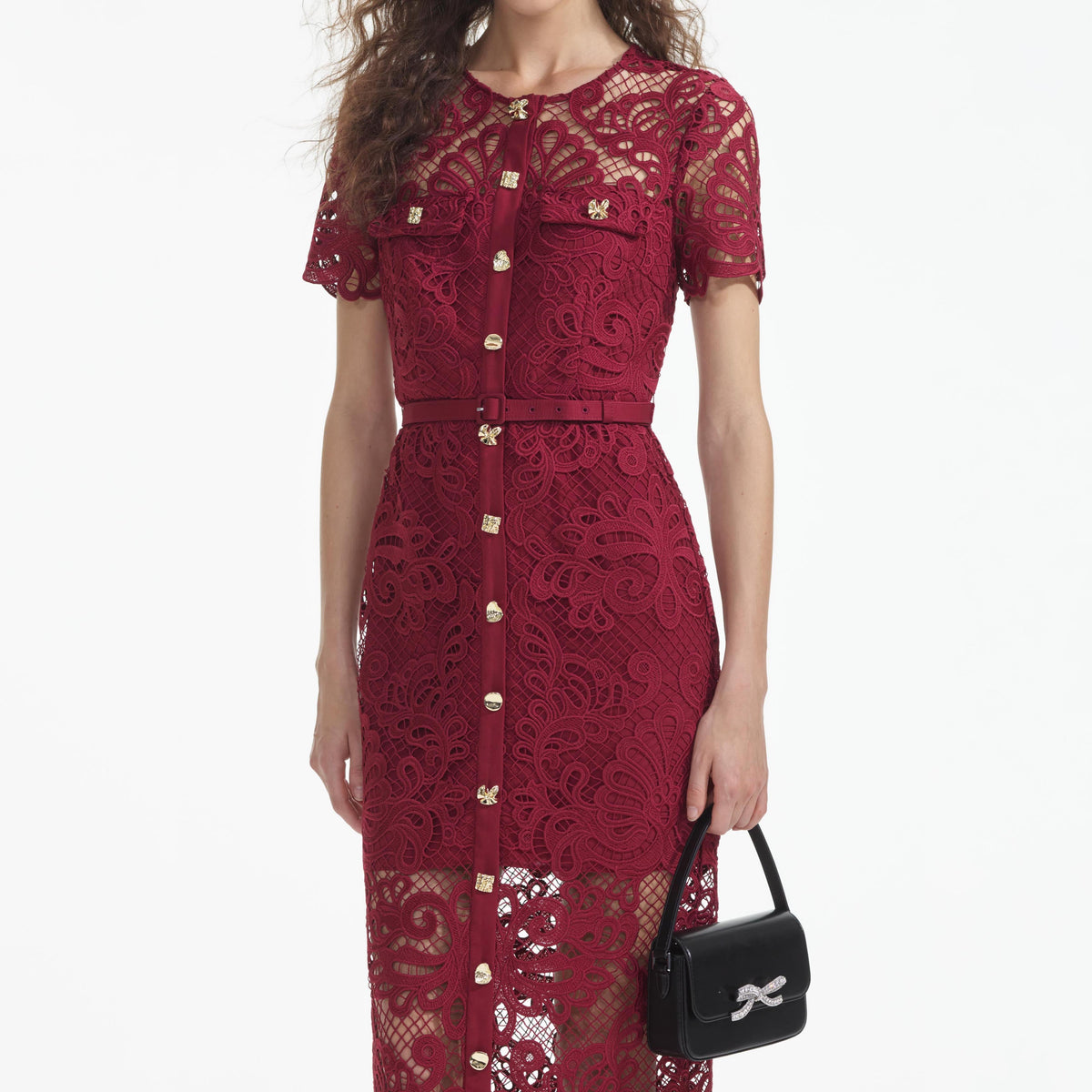 red guipure cut out midi dress Farm Rio Red Guipure Cut Out Midi Dress by Farm Rio