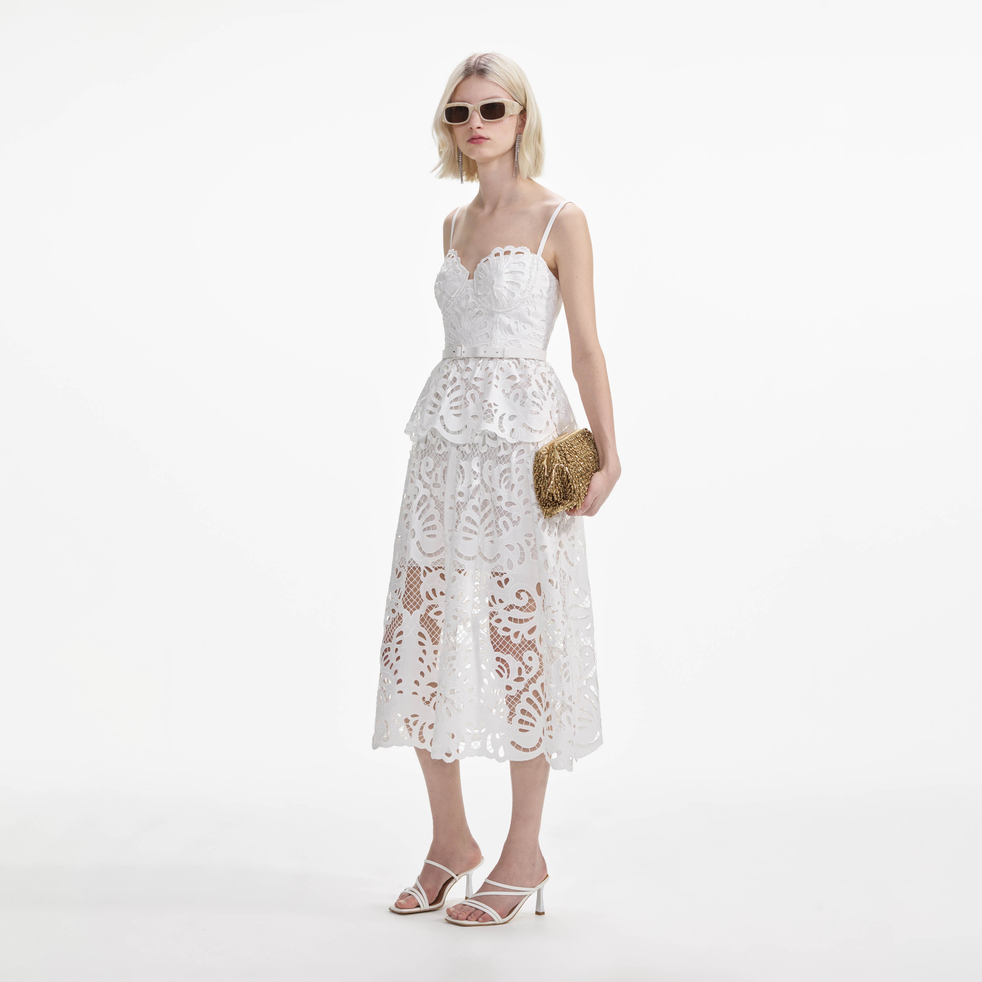 White Cotton Lace Tiered Midi Dress self portrait US