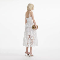 White Cotton Lace Tiered Midi Dress