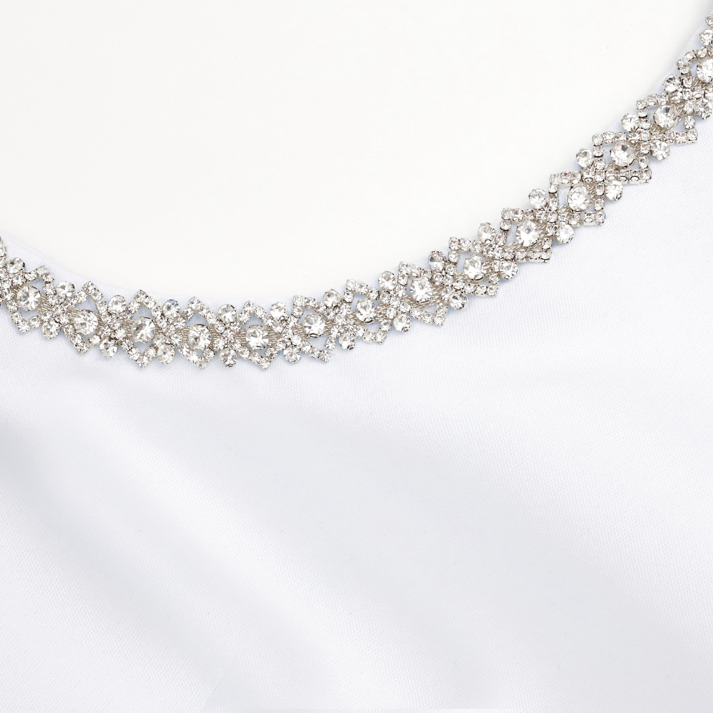 White Taffeta Diamante Midi Dress