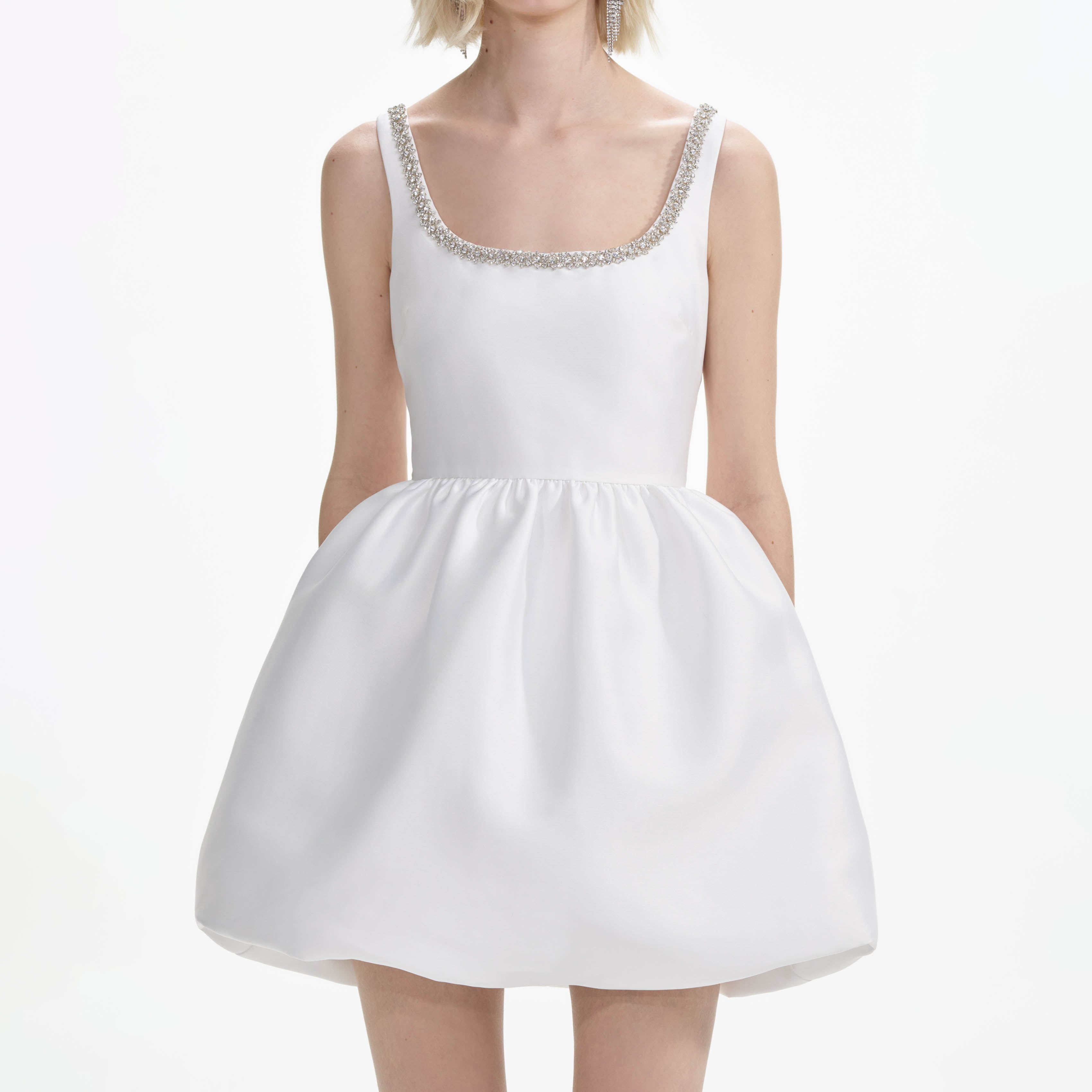 White Taffeta Diamante Mini Dress – self-portrait-US