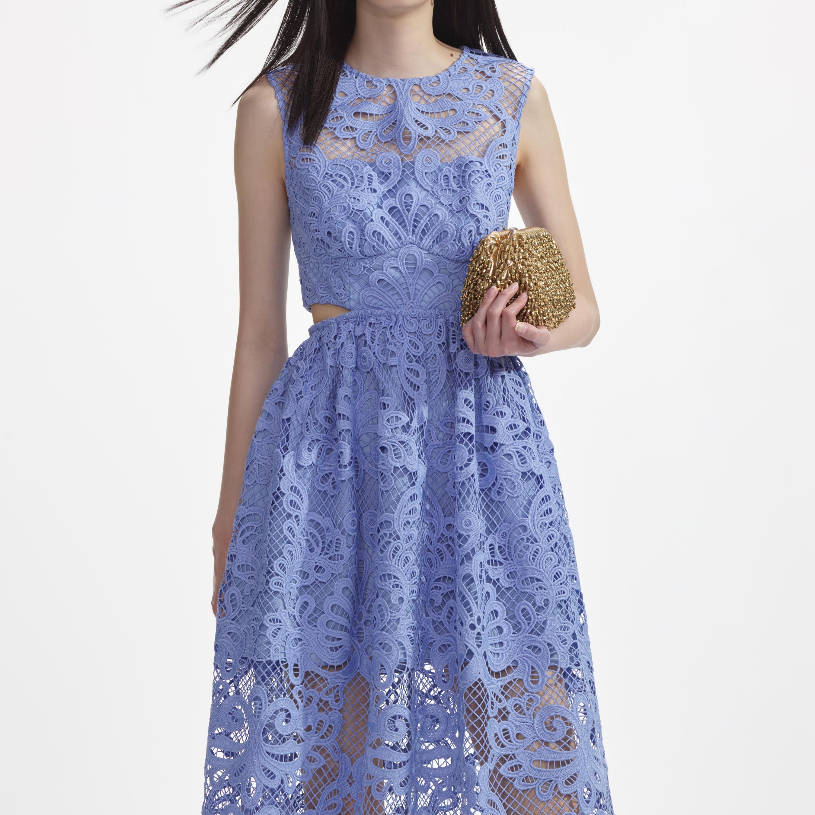 Blue Lace Cut Out Midi Dress