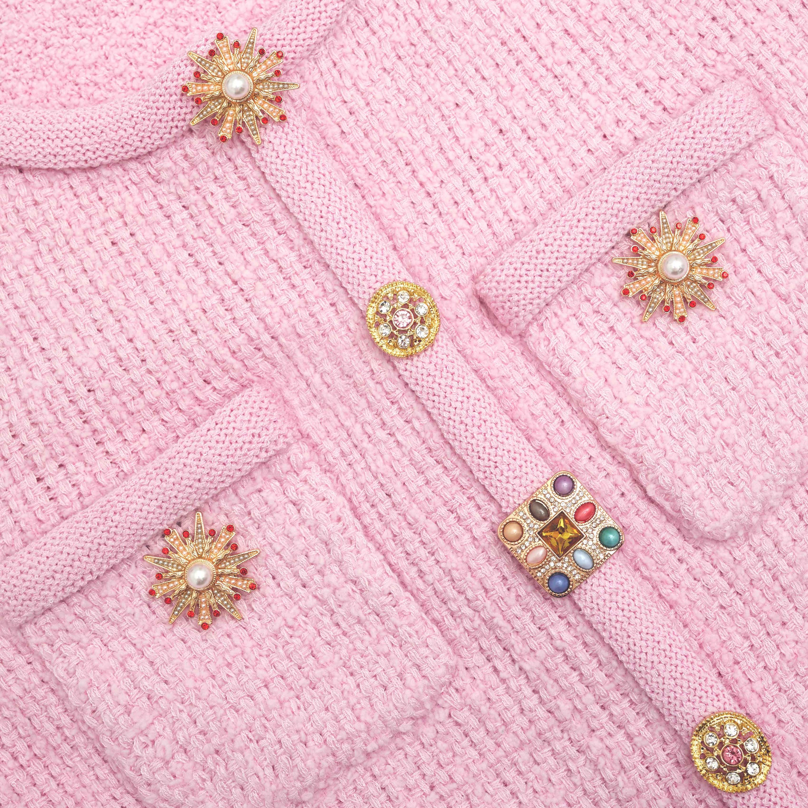 Pink Jewel Button Knit Top