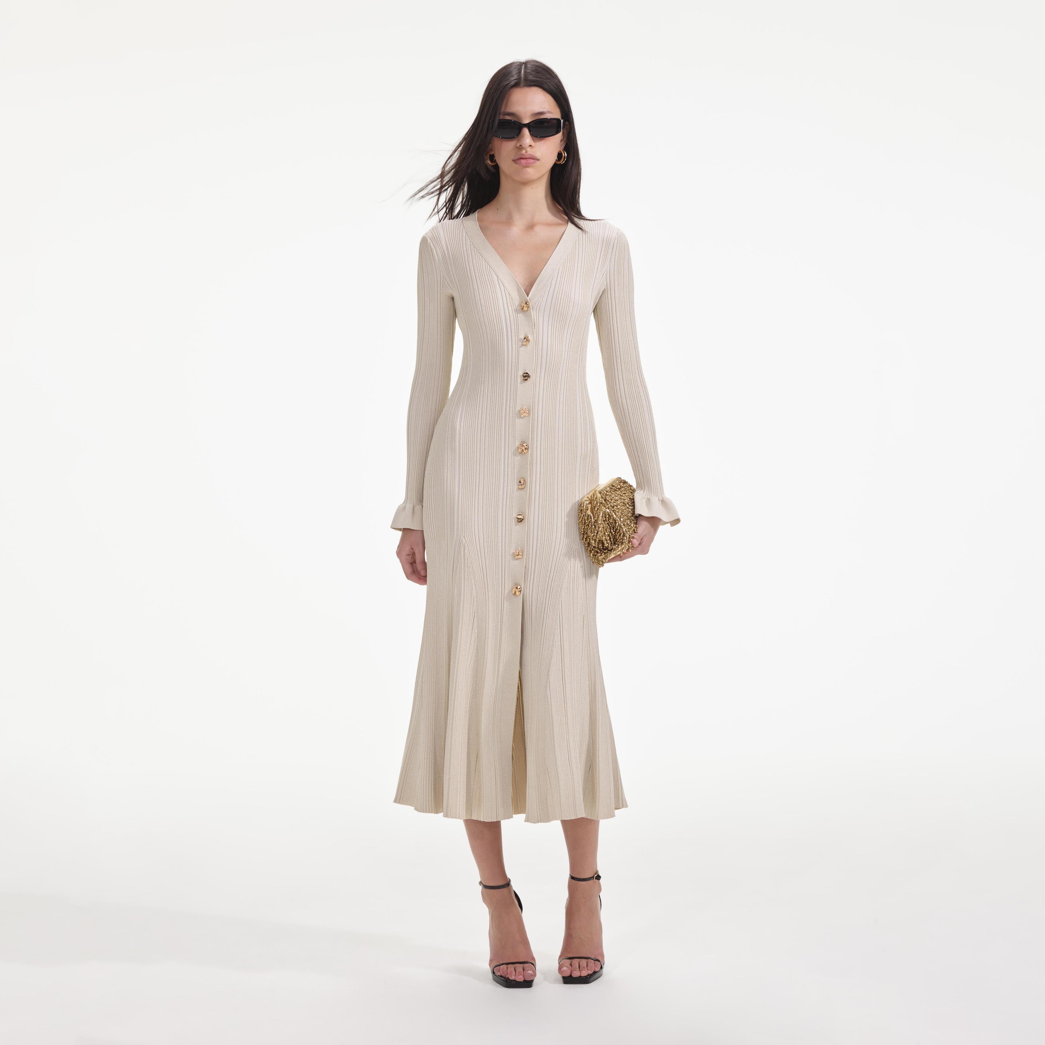 Cream ribbed dress hotsell