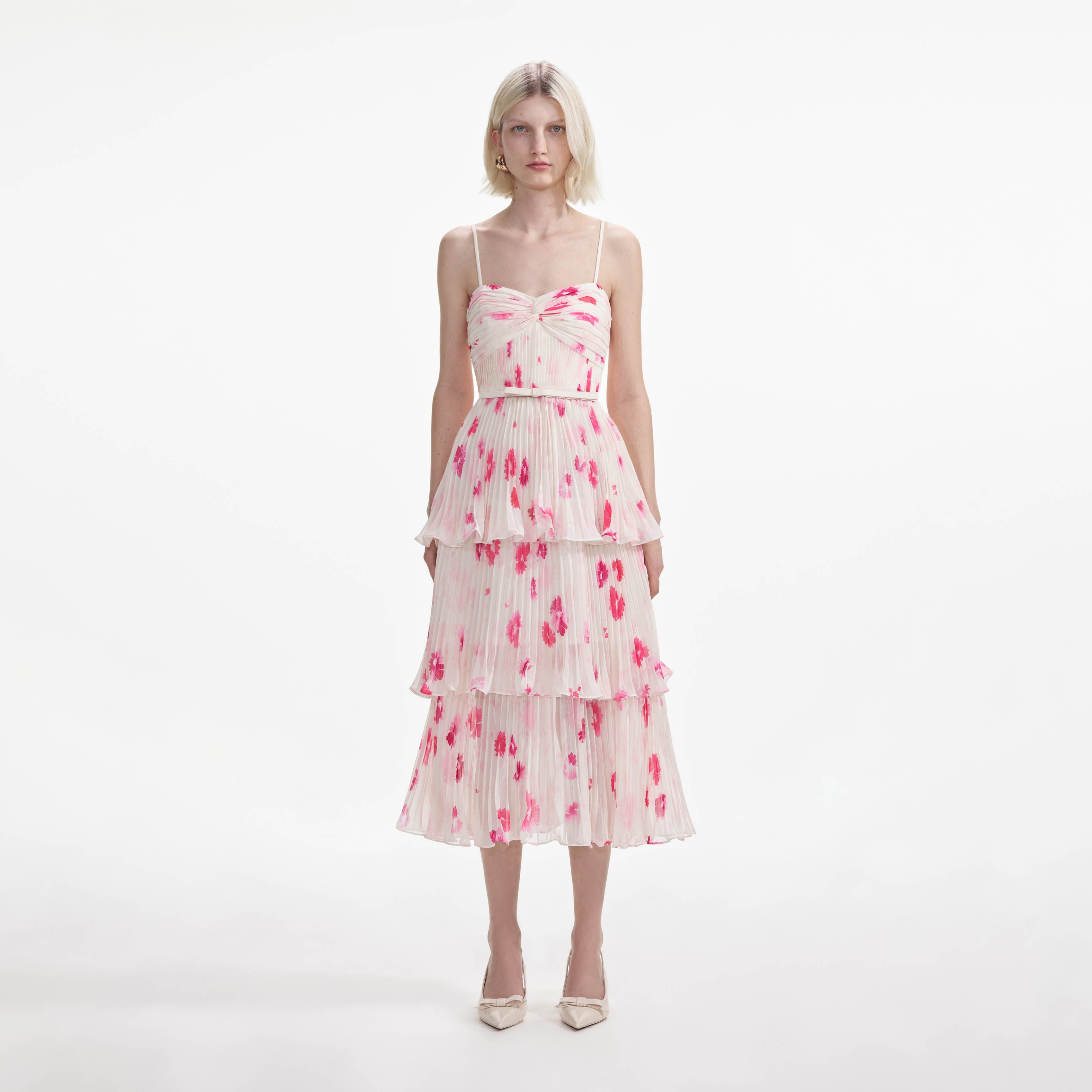 Printed Chiffon Tiered Midi Dress – self-portrait-US