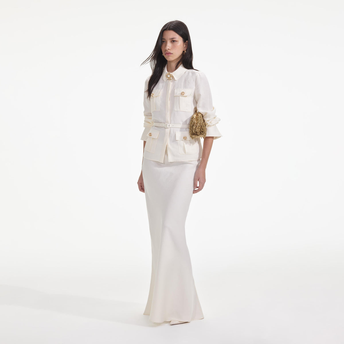 Cream Linen Maxi Dress – self-portrait-US