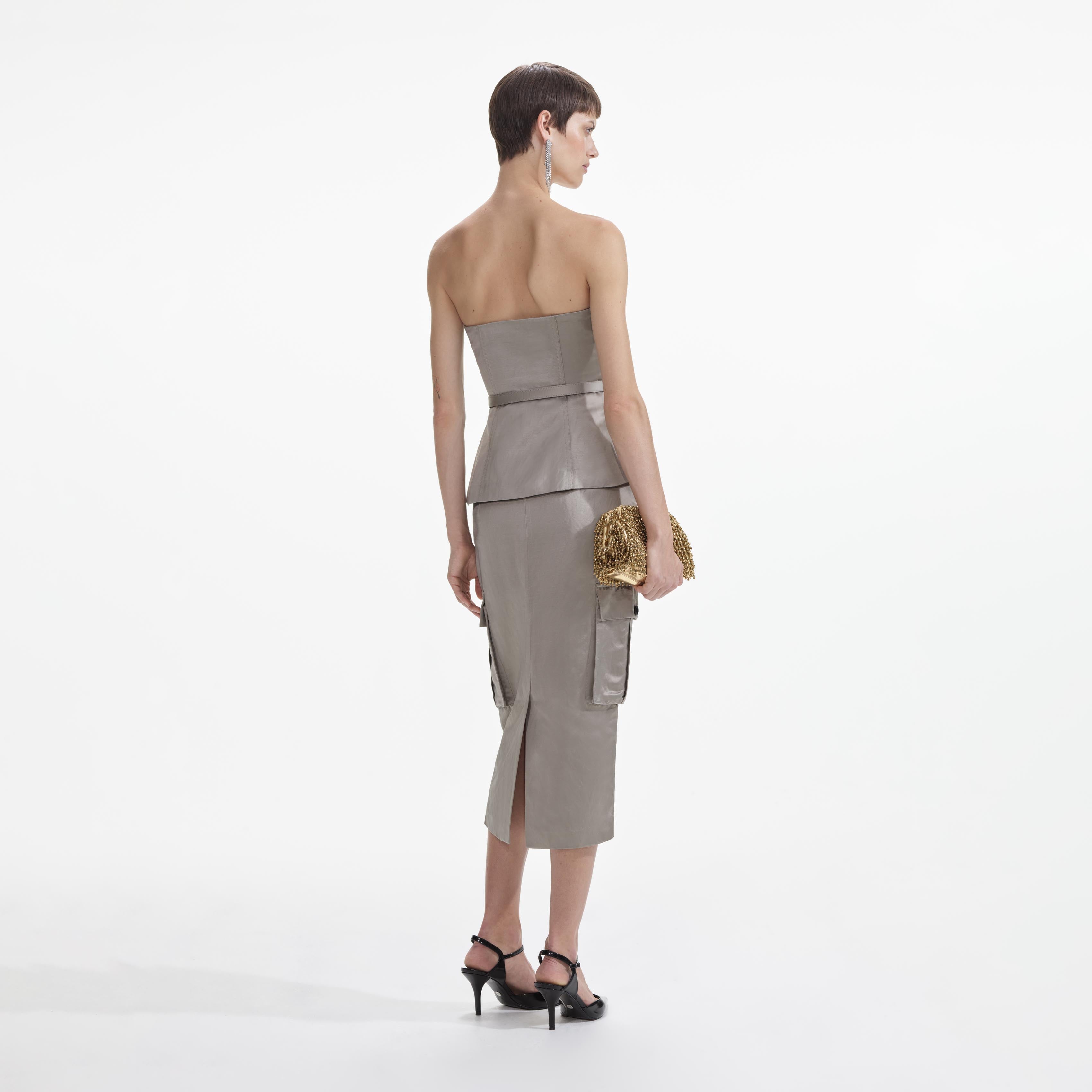 Satin Cargo Midi Skirt – self-portrait-US