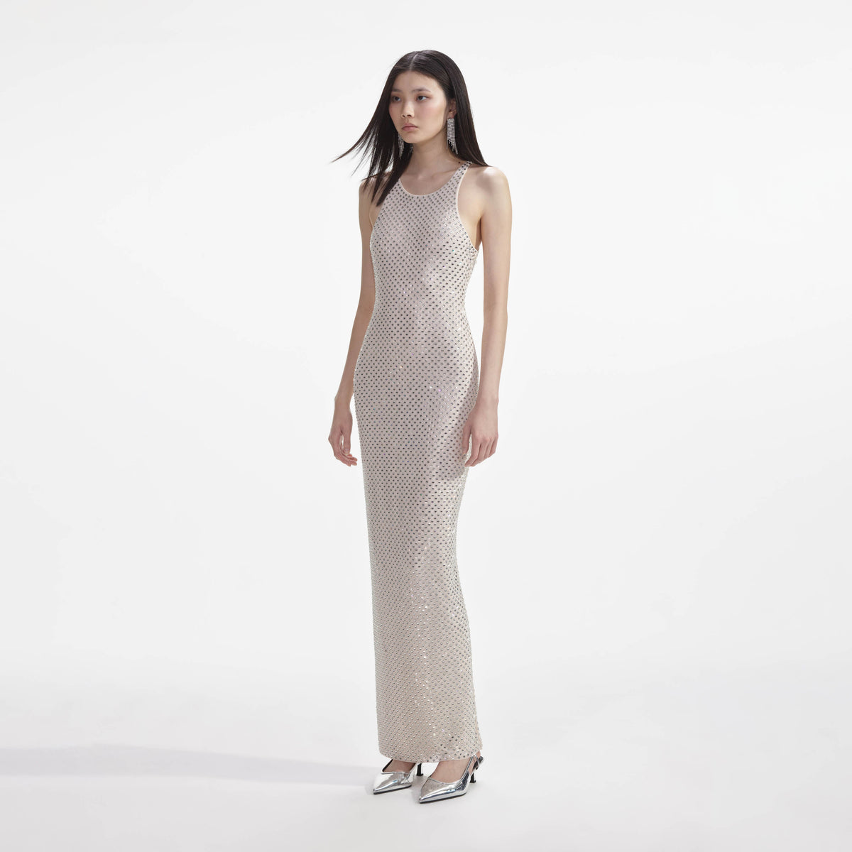 cream square rhinestone fishnet maxi dress Cream Square Rhinestone Fishnet Maxi Dress  Club21.com