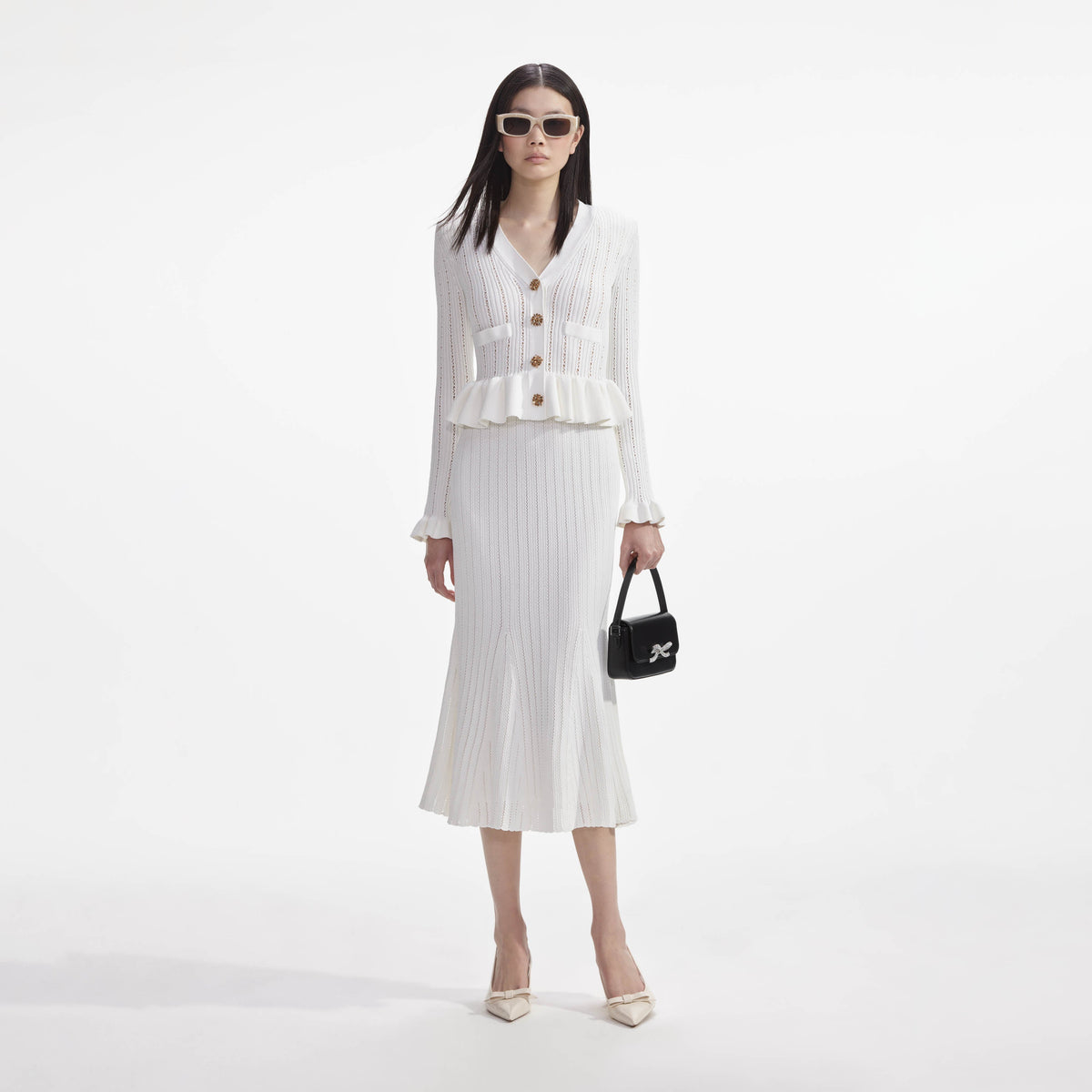 self portrait white knit peplum mini dress self-portrait - White Knit Peplum Midi Dress