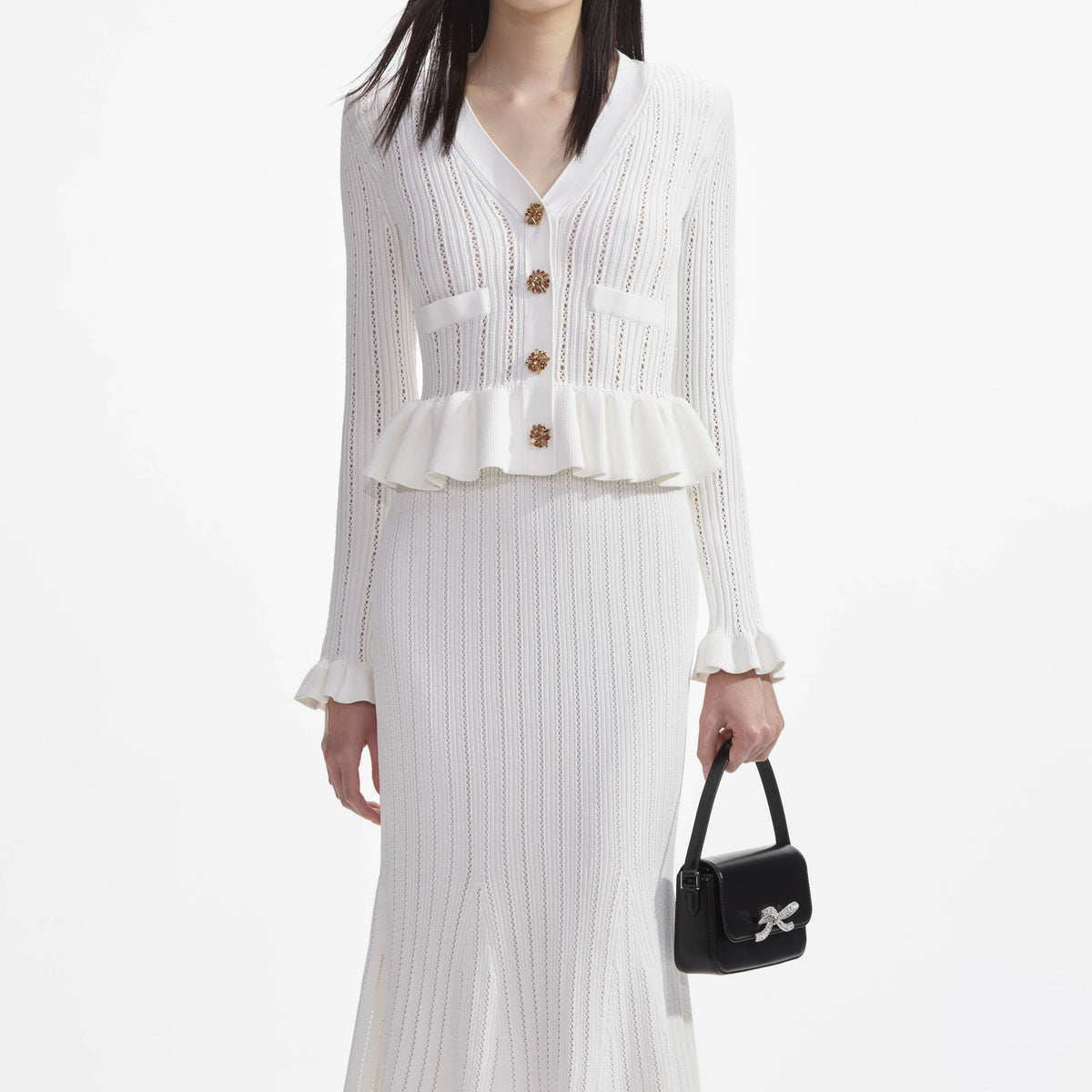 self portrait black knit peplum midi dress White Knit Peplum Midi Dress – self-portrait-US