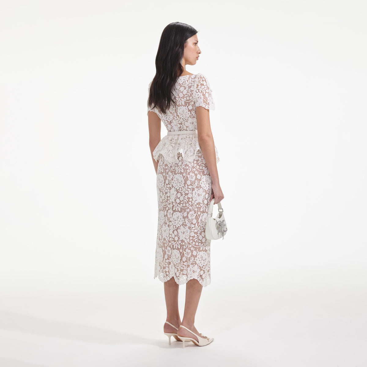 self-portrait - Cream Lace Peplum Midi Dress