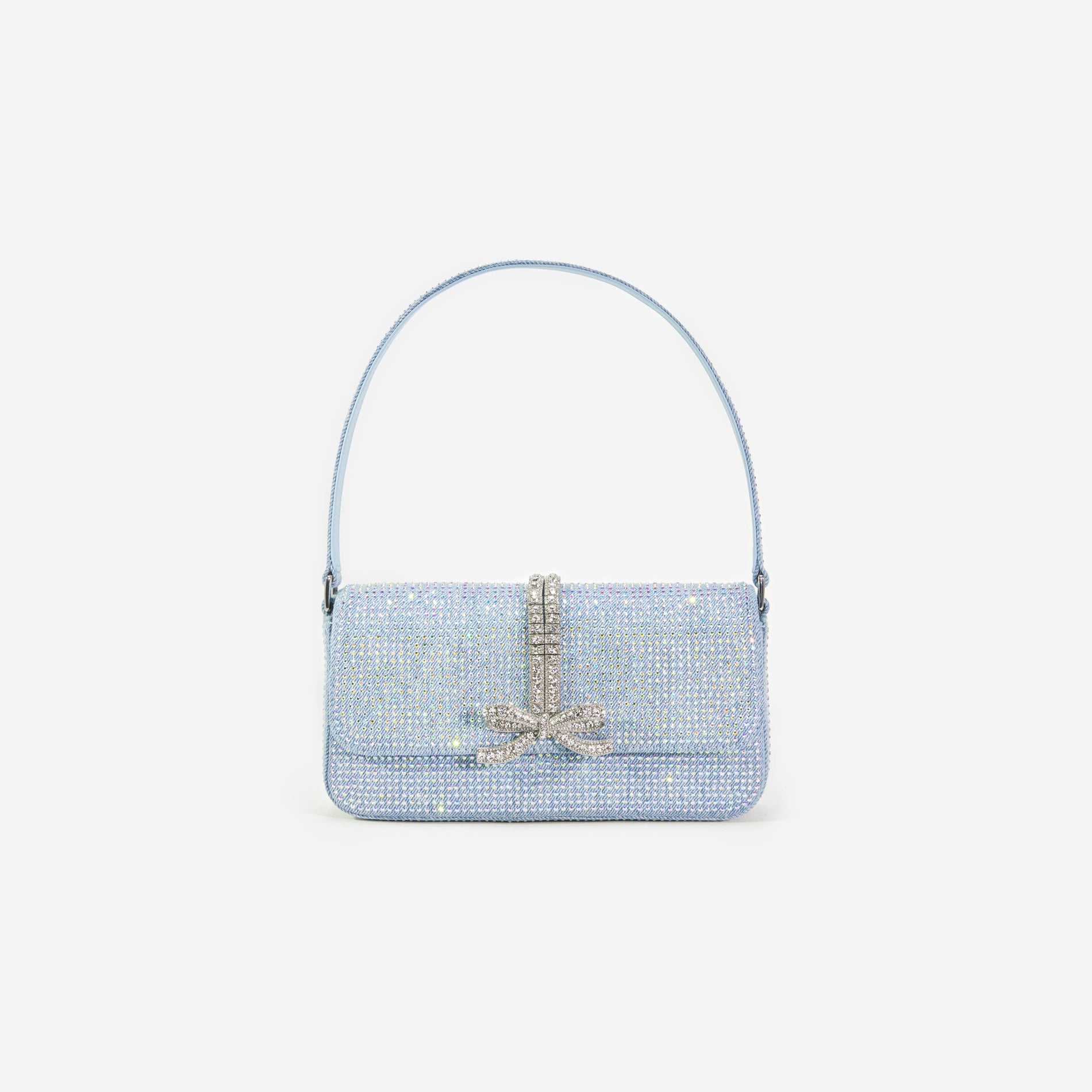 Blue Rhinestone Denim Baguette Bag