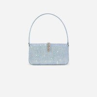 Blue Rhinestone Denim Baguette Bag