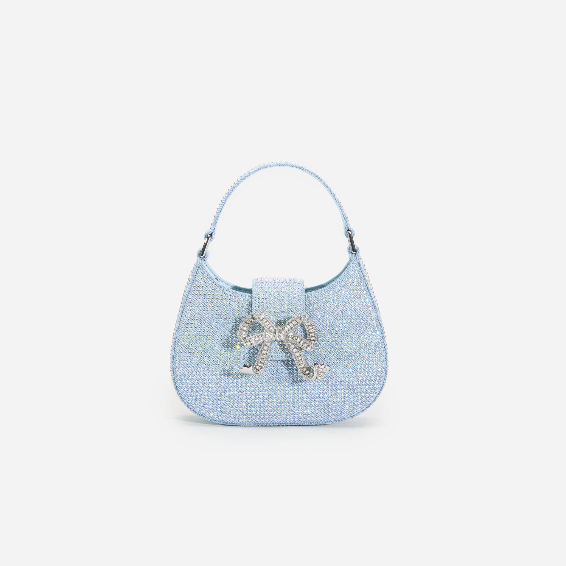 Blue Rhinestone Denim Cresent Bag