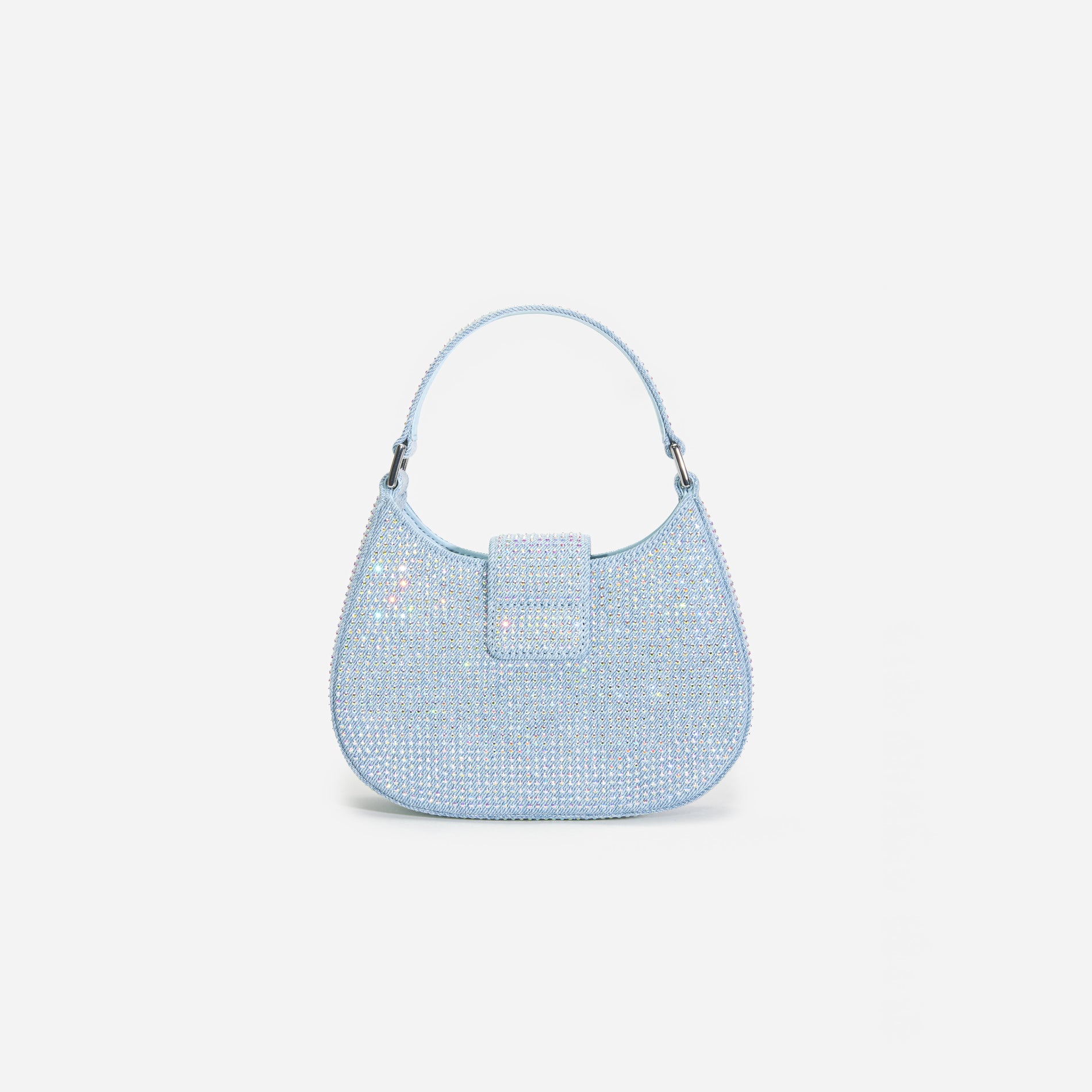 Blue Rhinestone Denim Cresent Bag