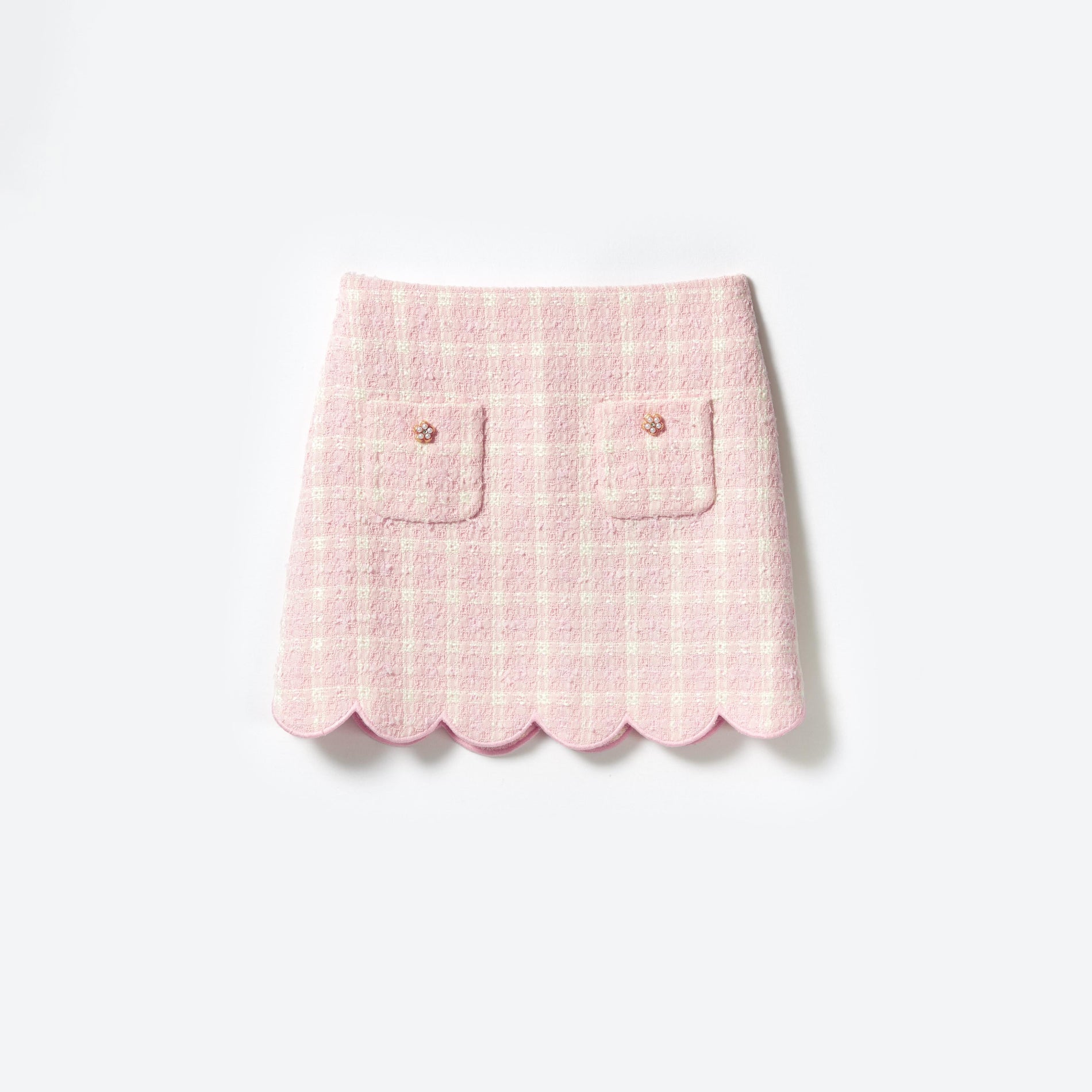 Pink Check Boucle Skirt