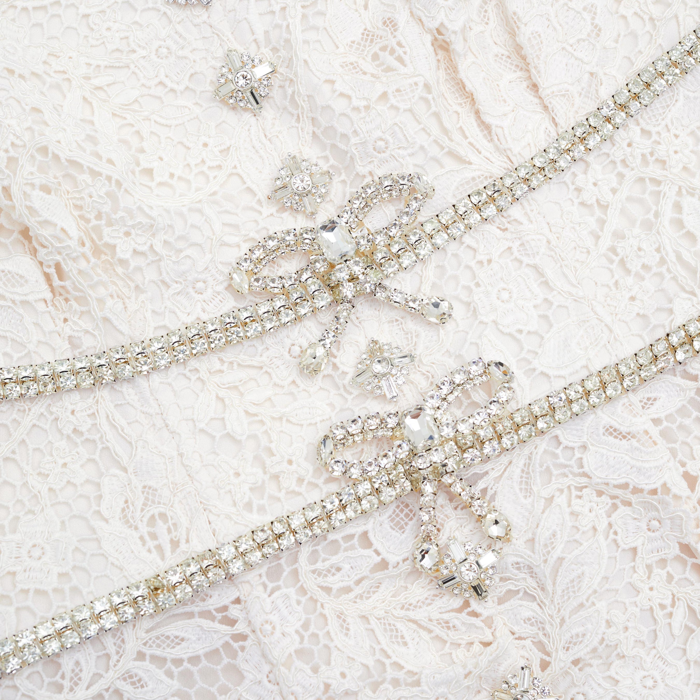 Cream Lace Diamante Bow Midi Dress