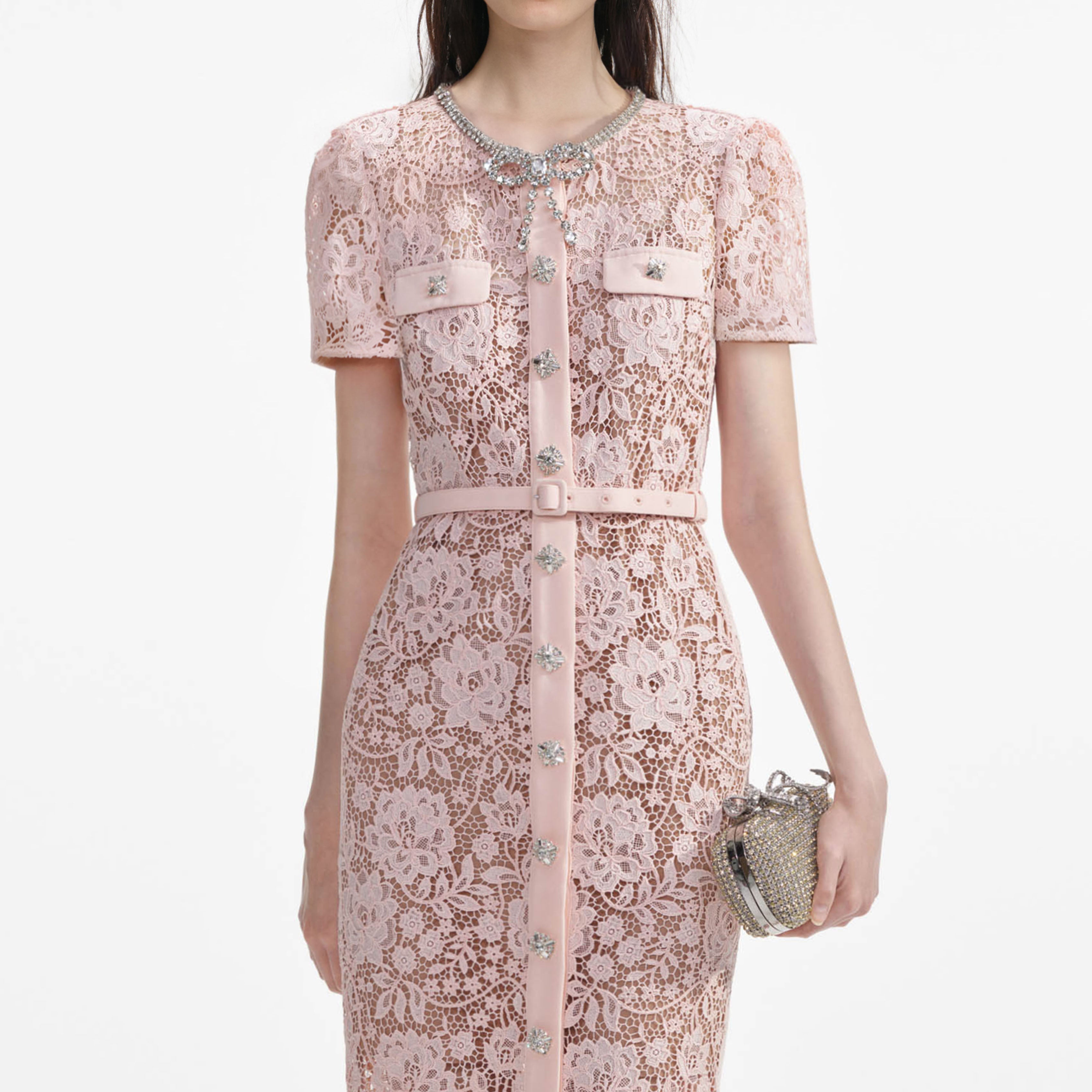 ワンピース Lace Quilted Bow Flower Brooch Sundress Lace Quilted Bow Flower Brooch Sundress